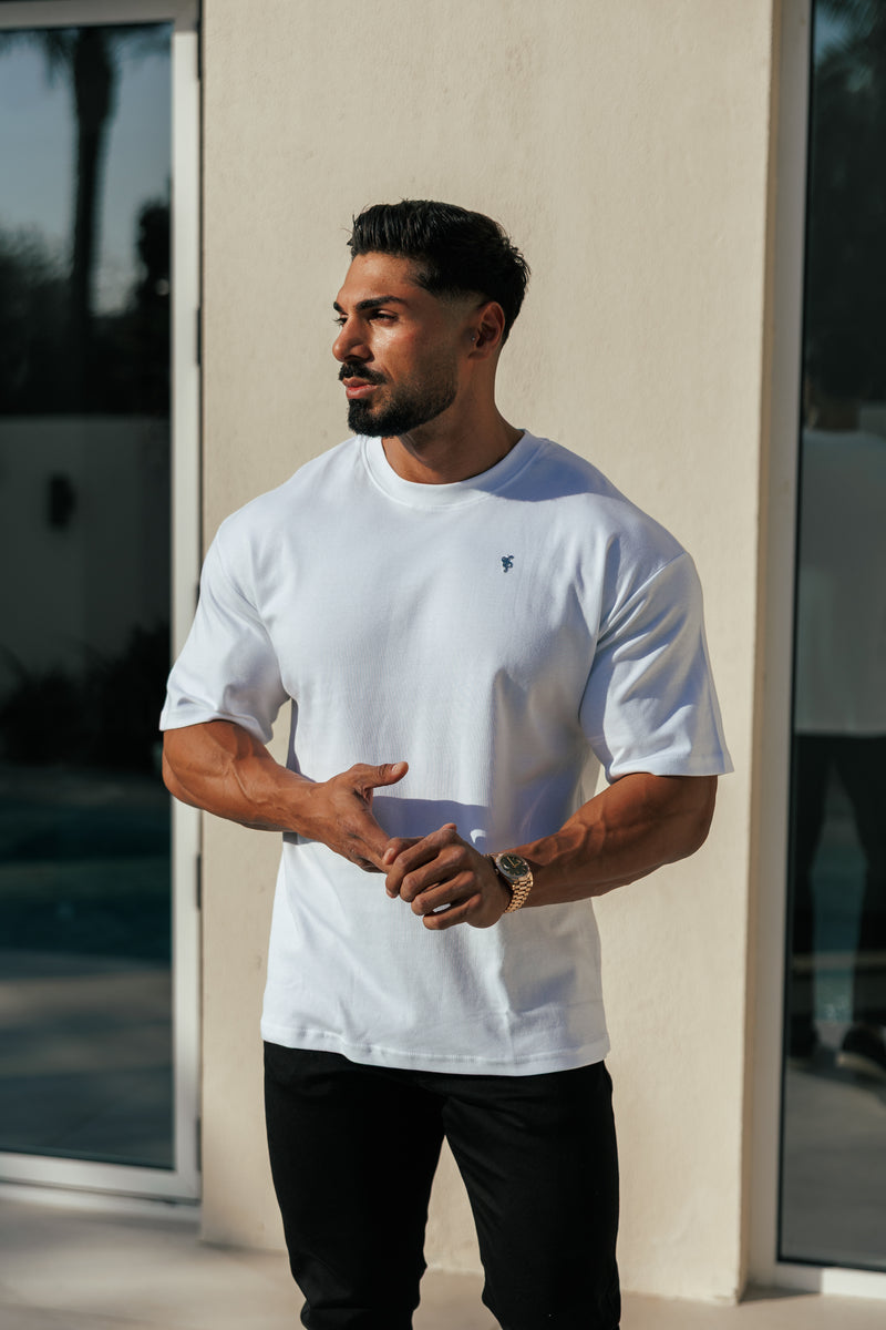 Father Sons Classic White / Silver Oversized Crew T Shirt - FSH1423