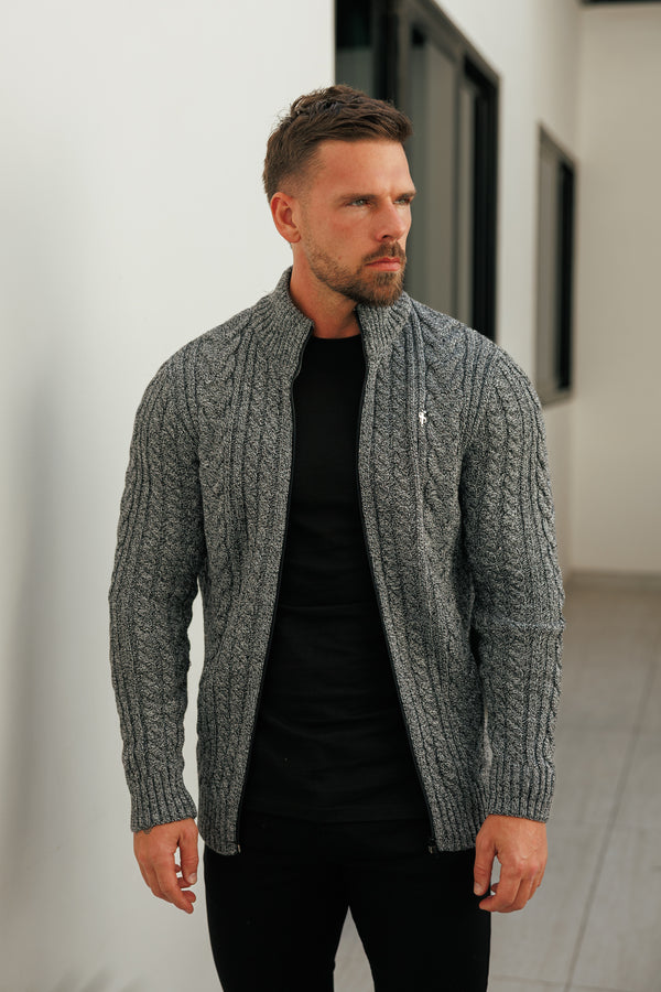 Father Sons Funnel Neck Full Zip Cardigan Black / White Two Tone -  FSJ145 (PRE ORDER 21ST DECEMBER)