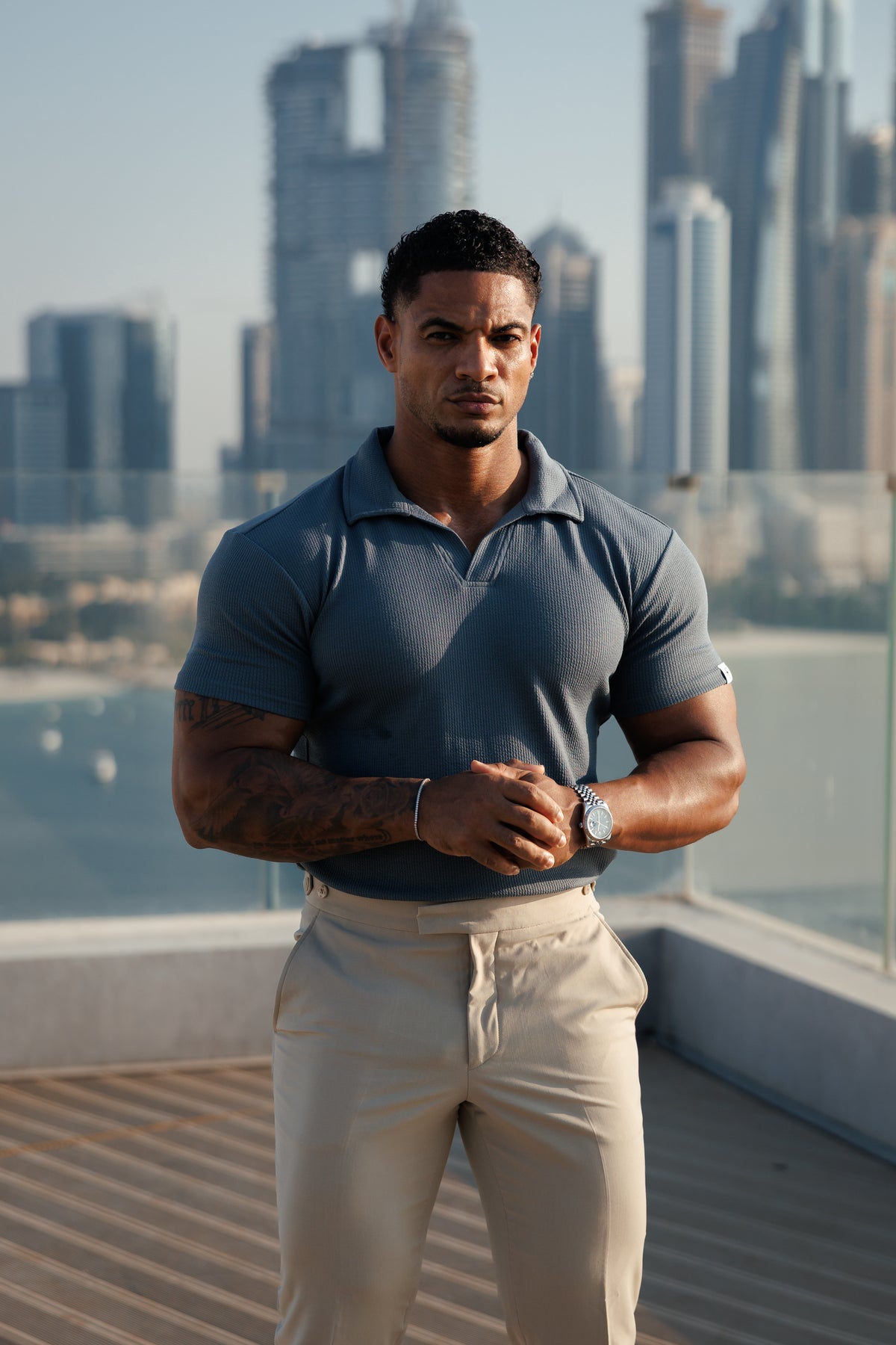 Gunmetal Jersey Cord Revere Polo Short Sleeve - FSR153