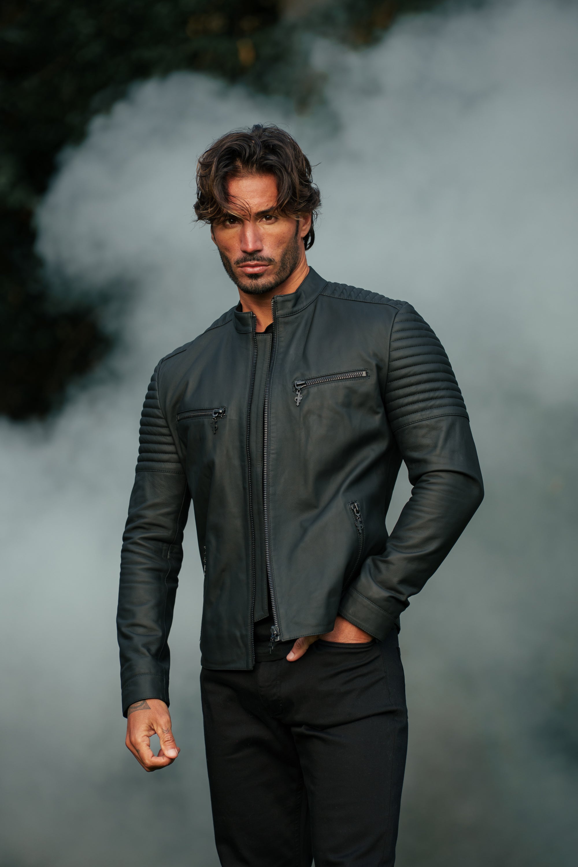 Black Bomber Leather Jacket - FSH1436