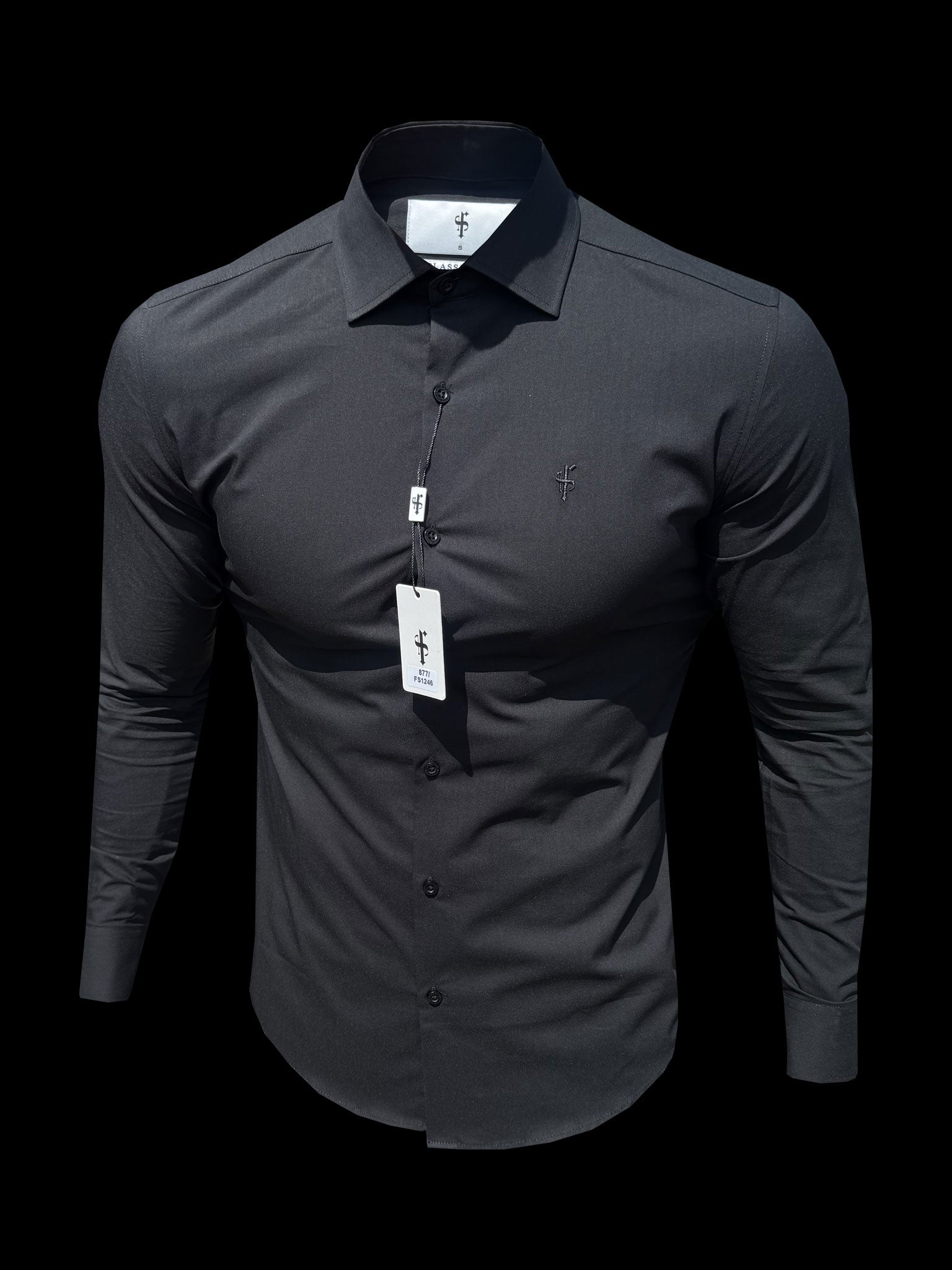 Eros Classic Fit Stretch Black Cutaway Collar Shirt  - FS1246