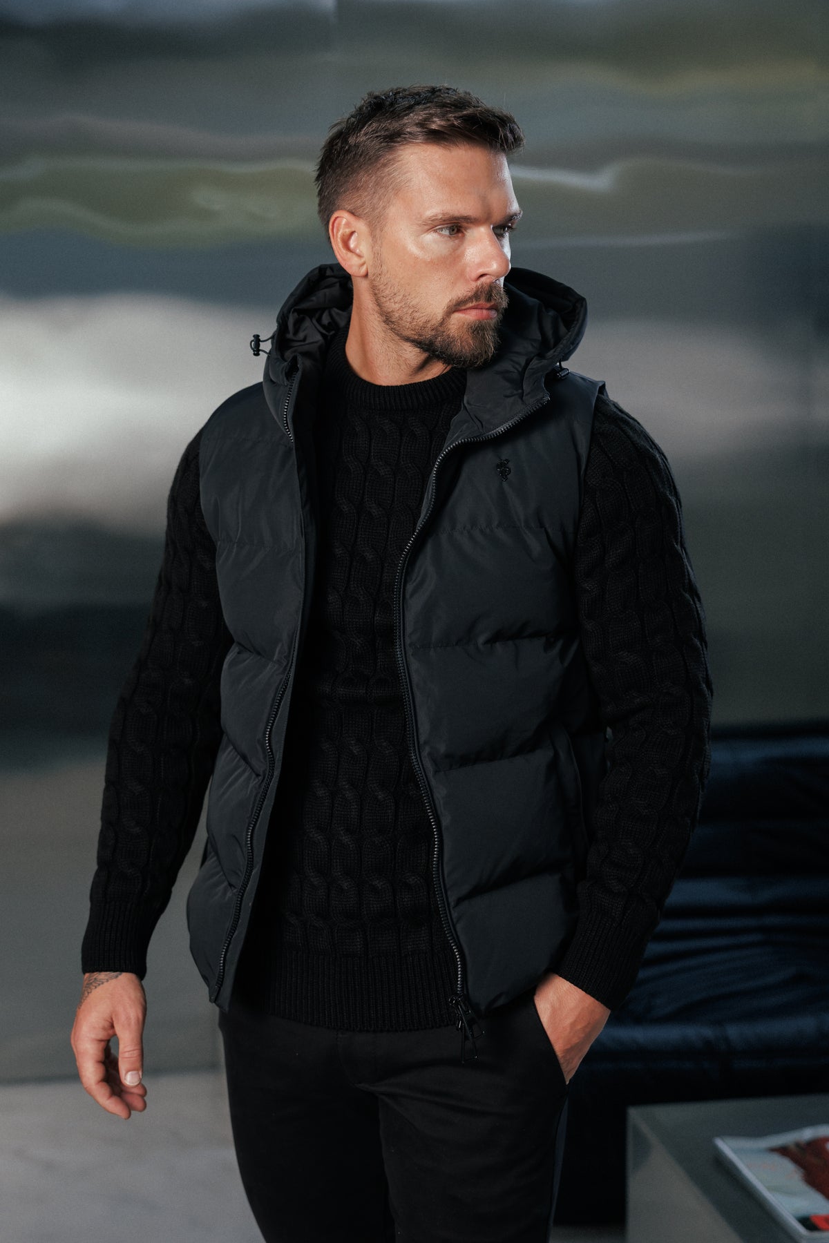 Black Padded Hooded Gilet - FSN235 (PRE ORDER 24TH OCTOBER)