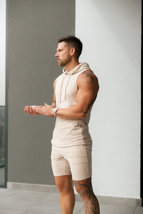 Father Sons Sleeveless Beige Gym Hoodie - FSH896