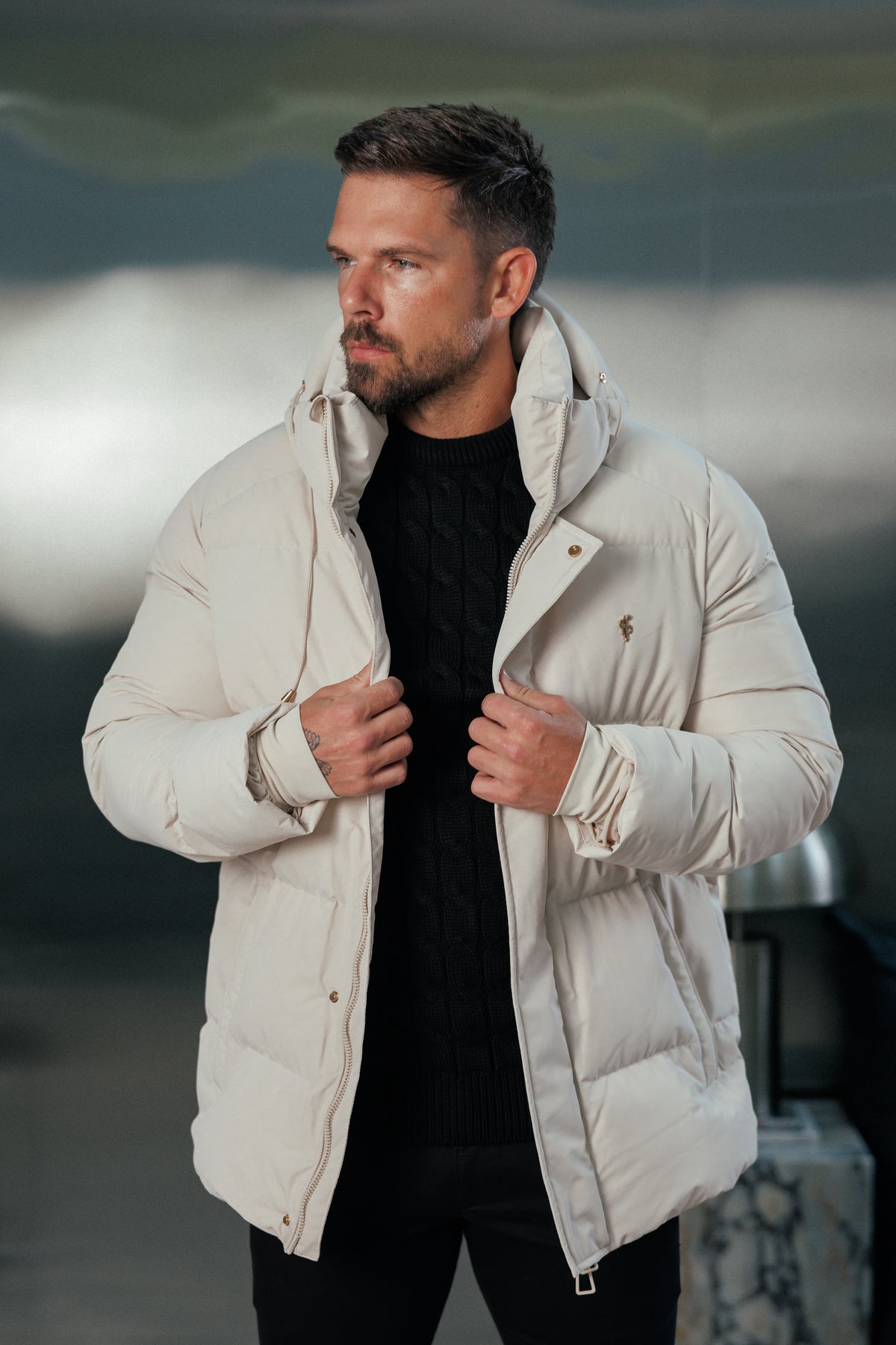 Light Beige Padded Coat with Hood - FSN239 (PRE ORDER 24TH OCTOBER)