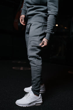 Father Sons Dark Grey Cargo Tracksuit Bottoms With Pockets, Cuffed Hem and FS Embroidery - FSH938