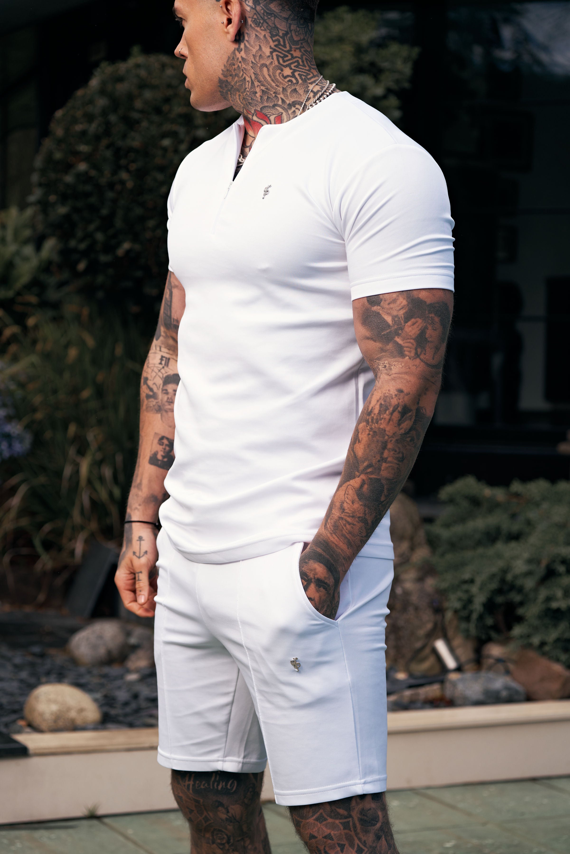 Scuba White / Silver Crew T Shirt With Zip Detail Short Sleeve - FSH1035