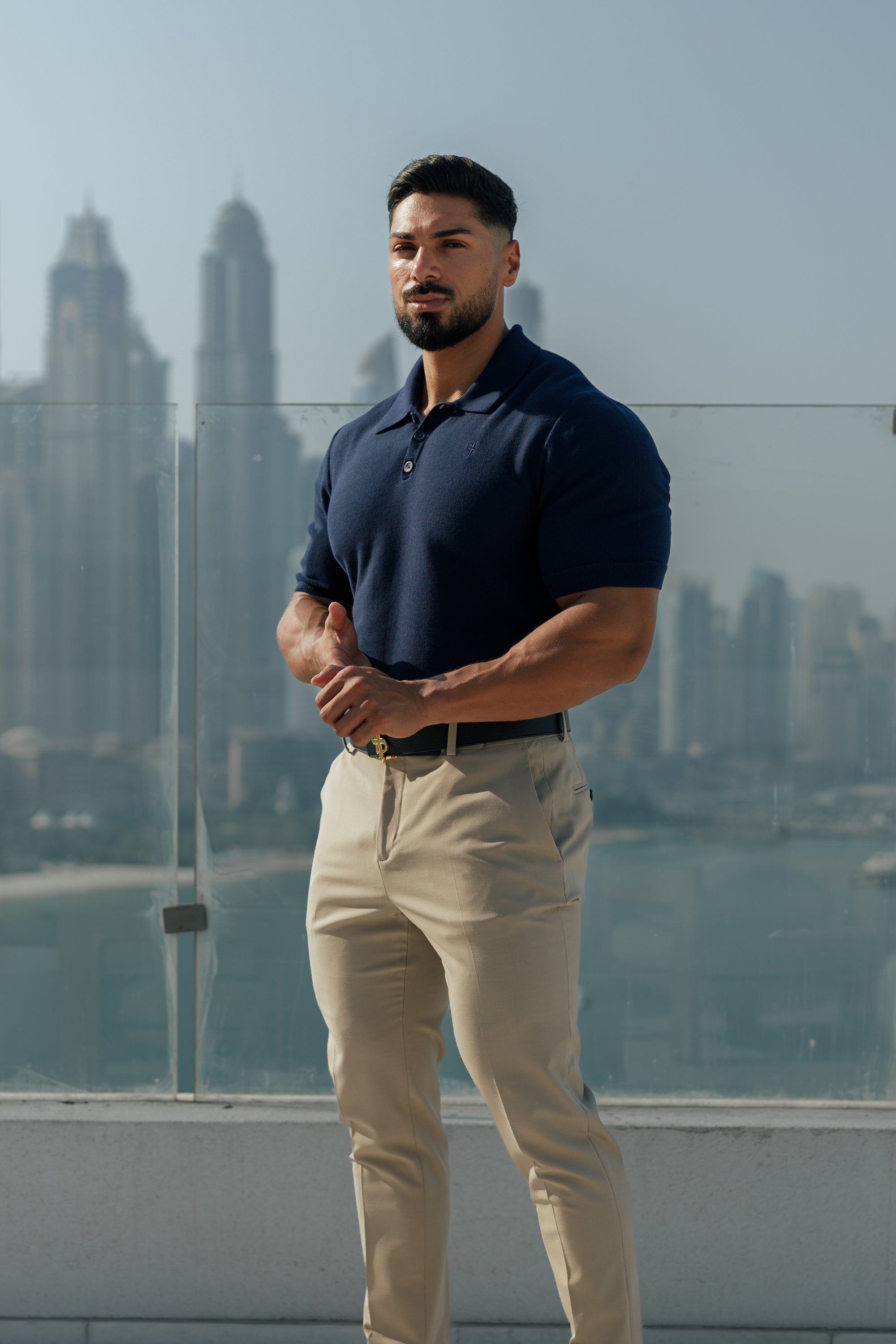 Classic Plain Navy Knitted Polo Short Sleeve - FSN109