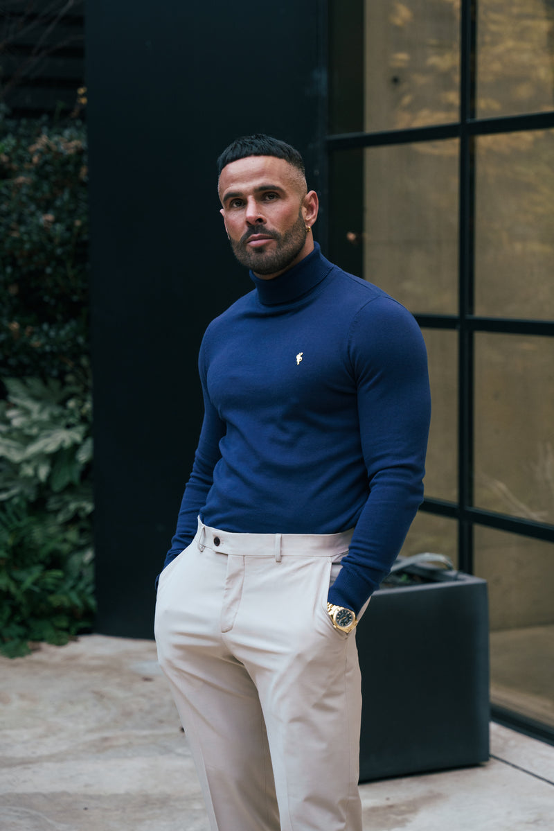 FS Navy Roll Neck Knitted Jumper With FS Branding -FSH206