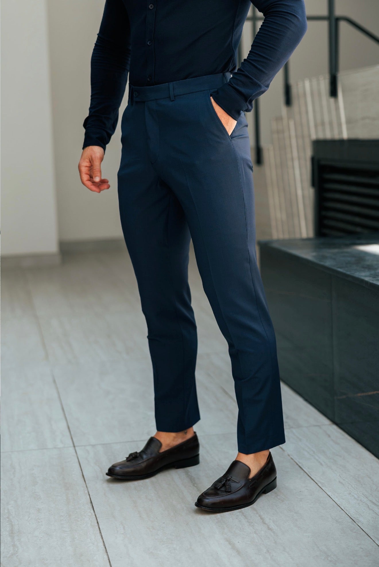 Relaxed Formal Midnight Blue Stretch Trousers - FSTR025 RELAXED