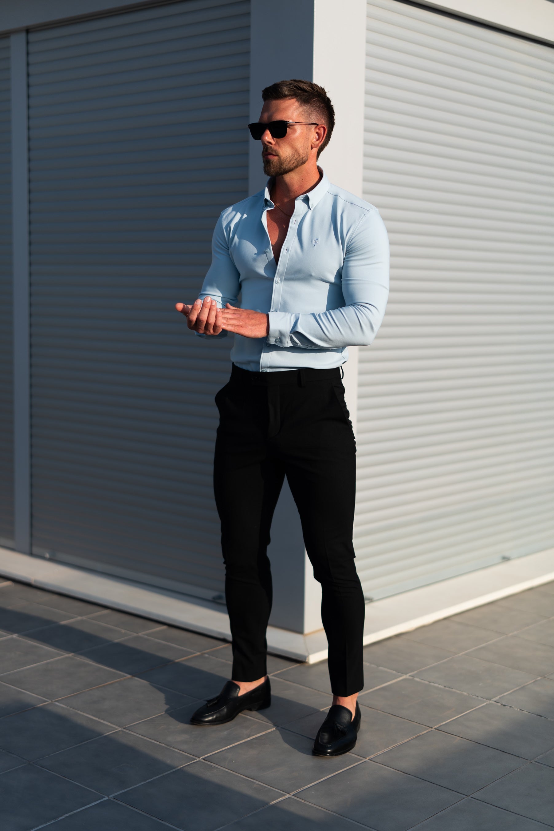 Super Slim LS Powder Blue Scuba with Button Down Collar - FS1120