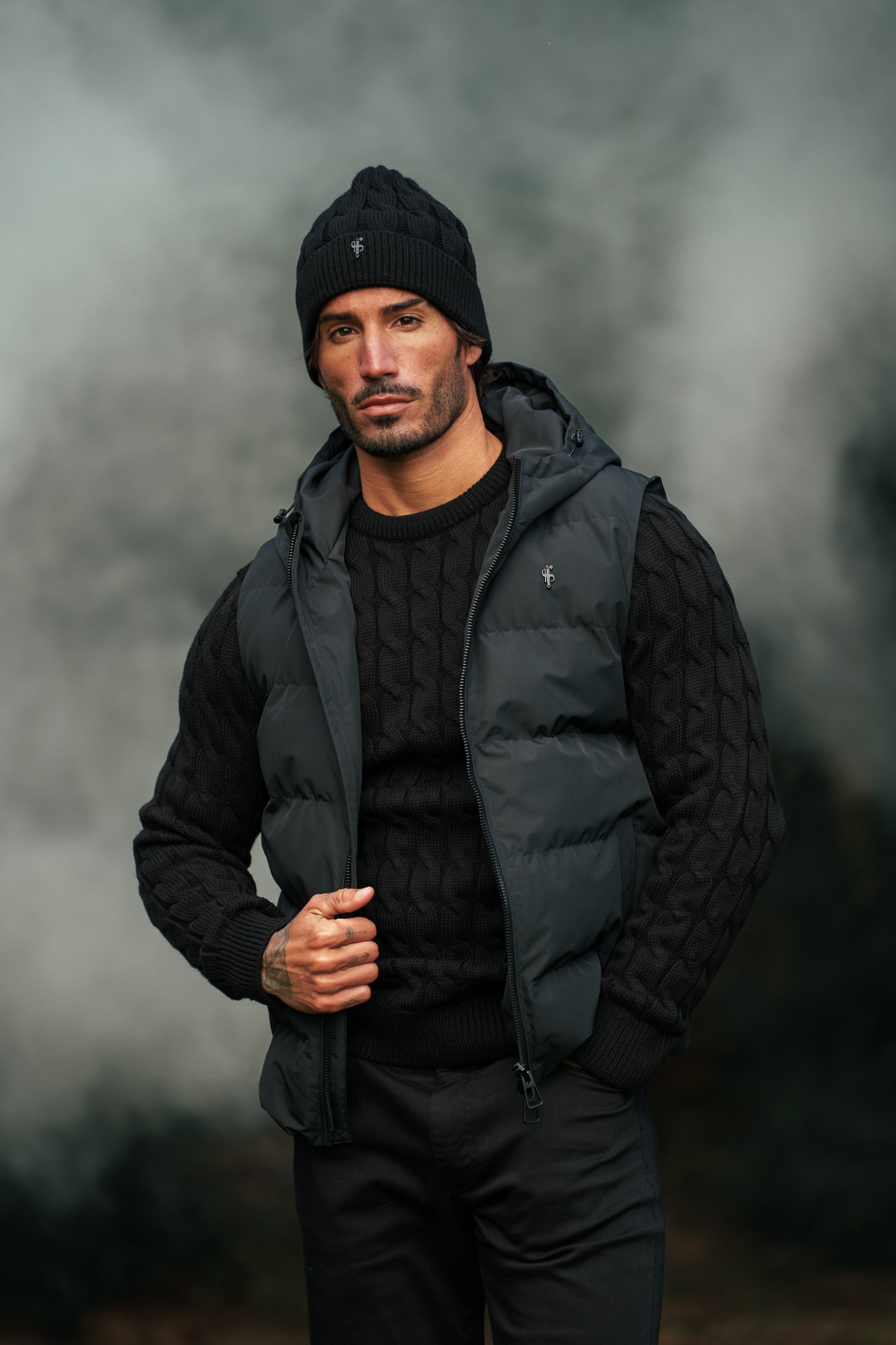 Black Padded Hooded Gilet - FSN235