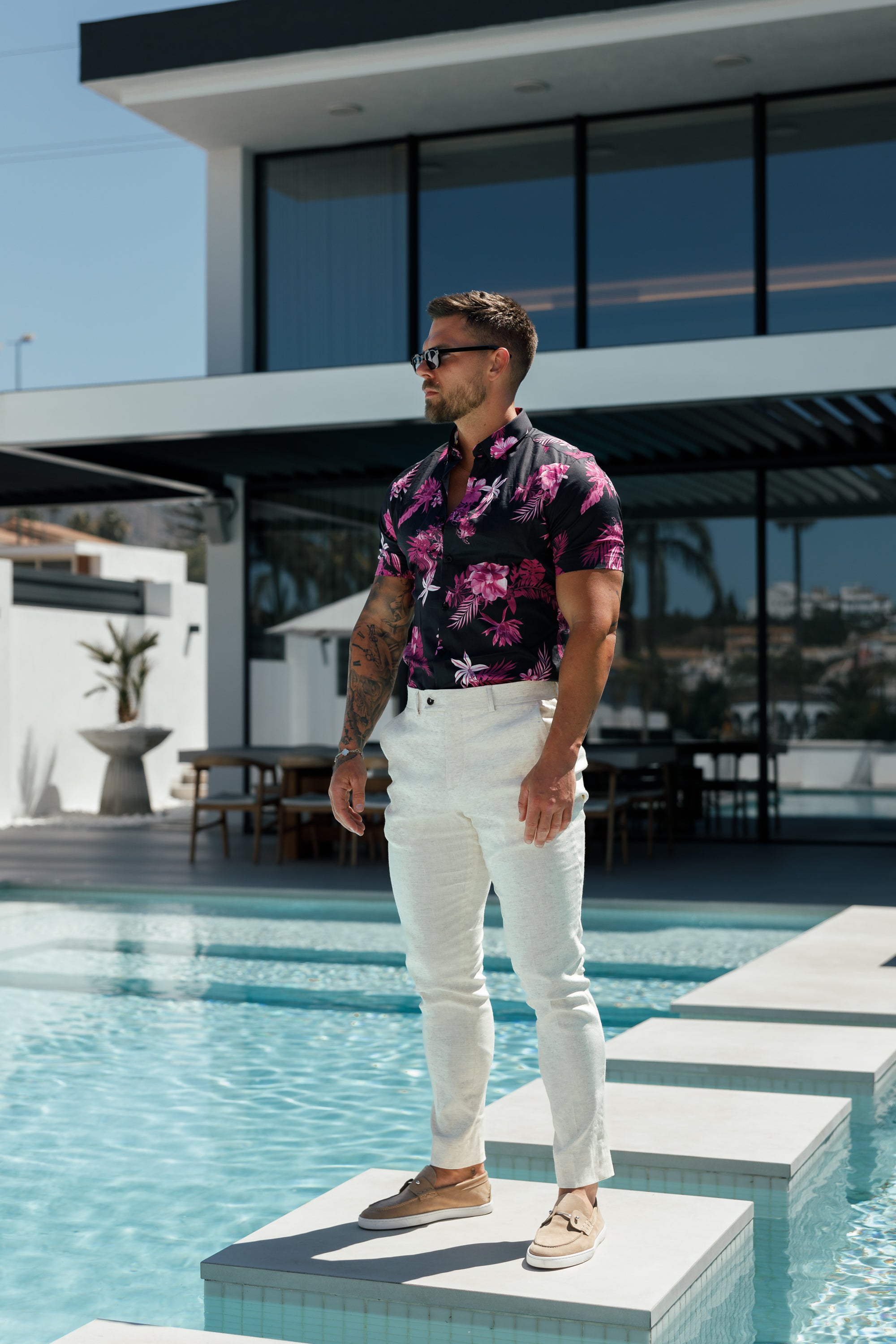 Slim Formal Cream Linen Trousers With Belt Loops - FST019