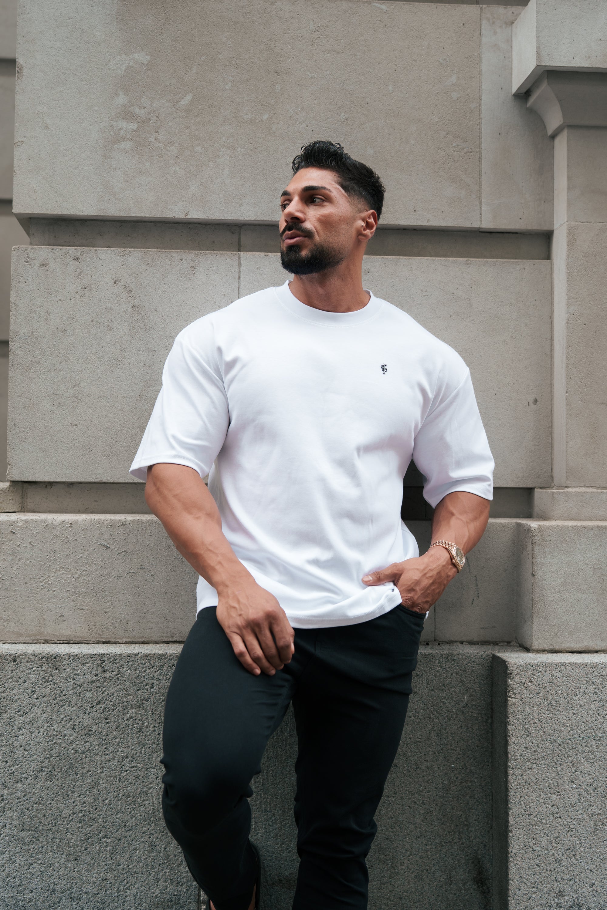 White / Black Oversized Crew T Shirt - FSH1372