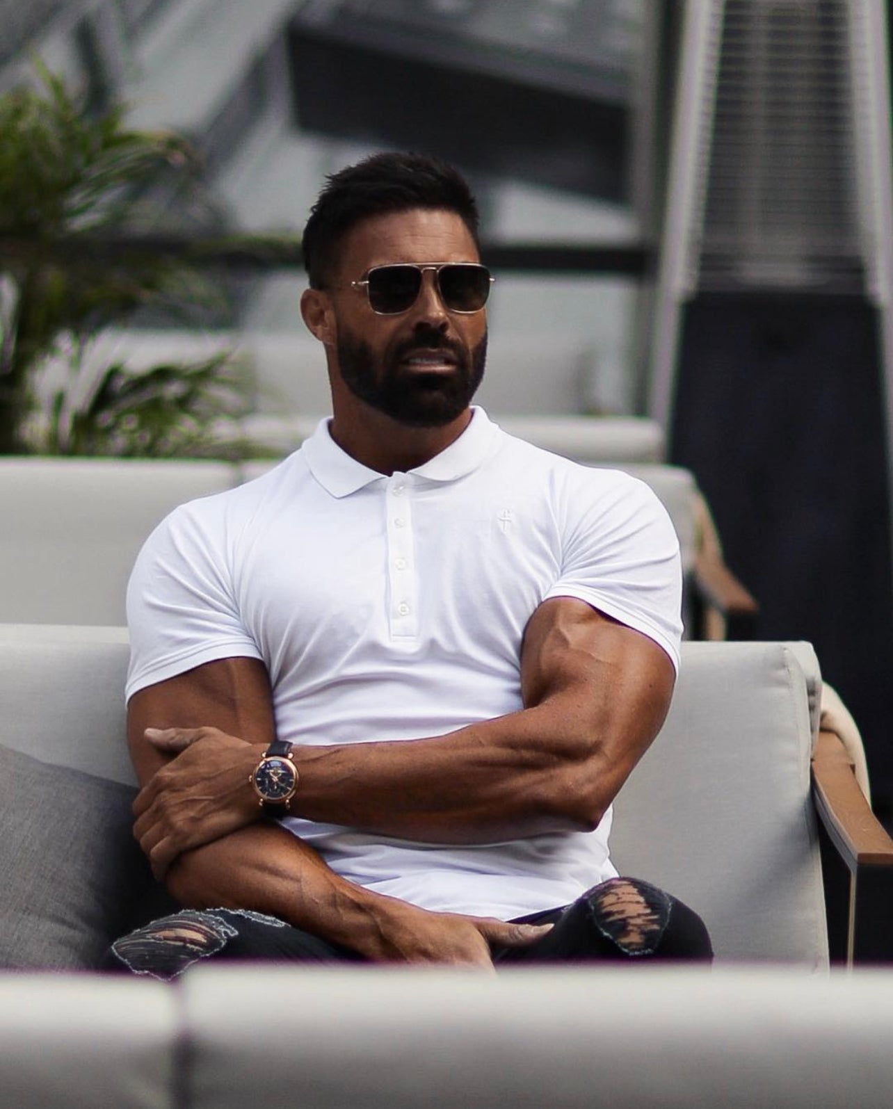 Classic White Polo Shirt with Tonal Button and Embroidery - FSH874