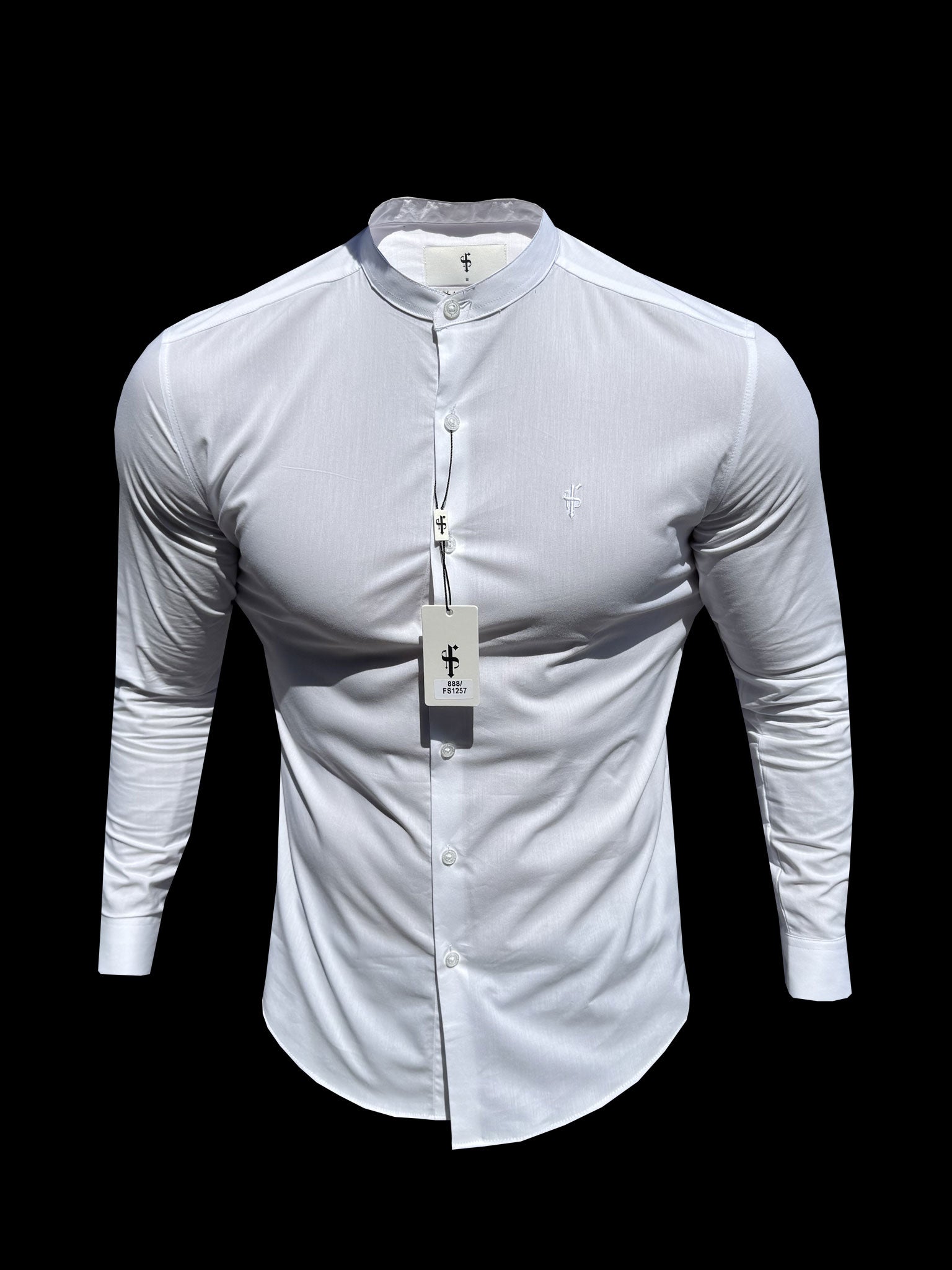 Apollo Classic Fit Stretch White Grandad Collar Shirt  - FS1257