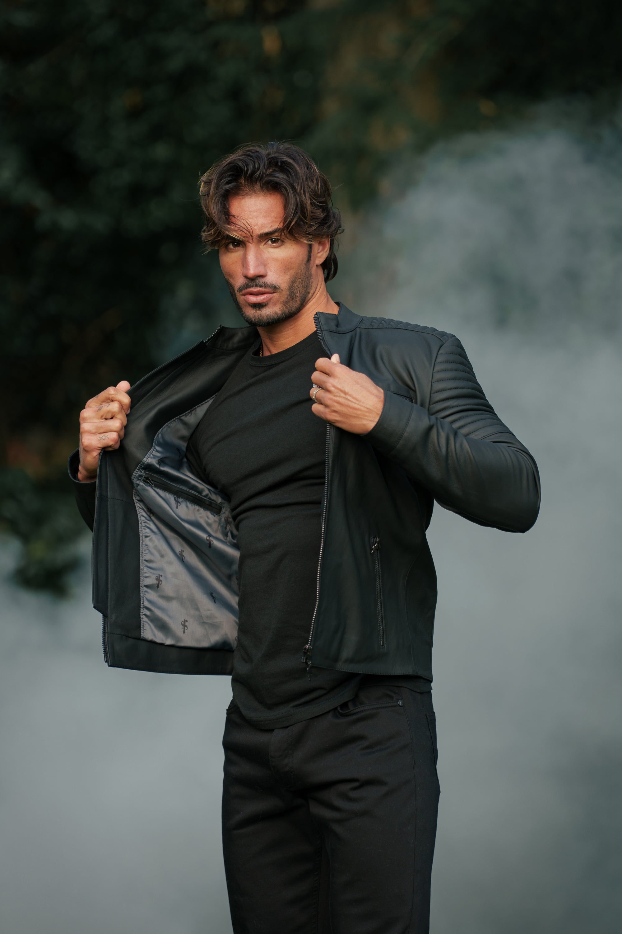 Black Bomber Leather Jacket - FSH1436