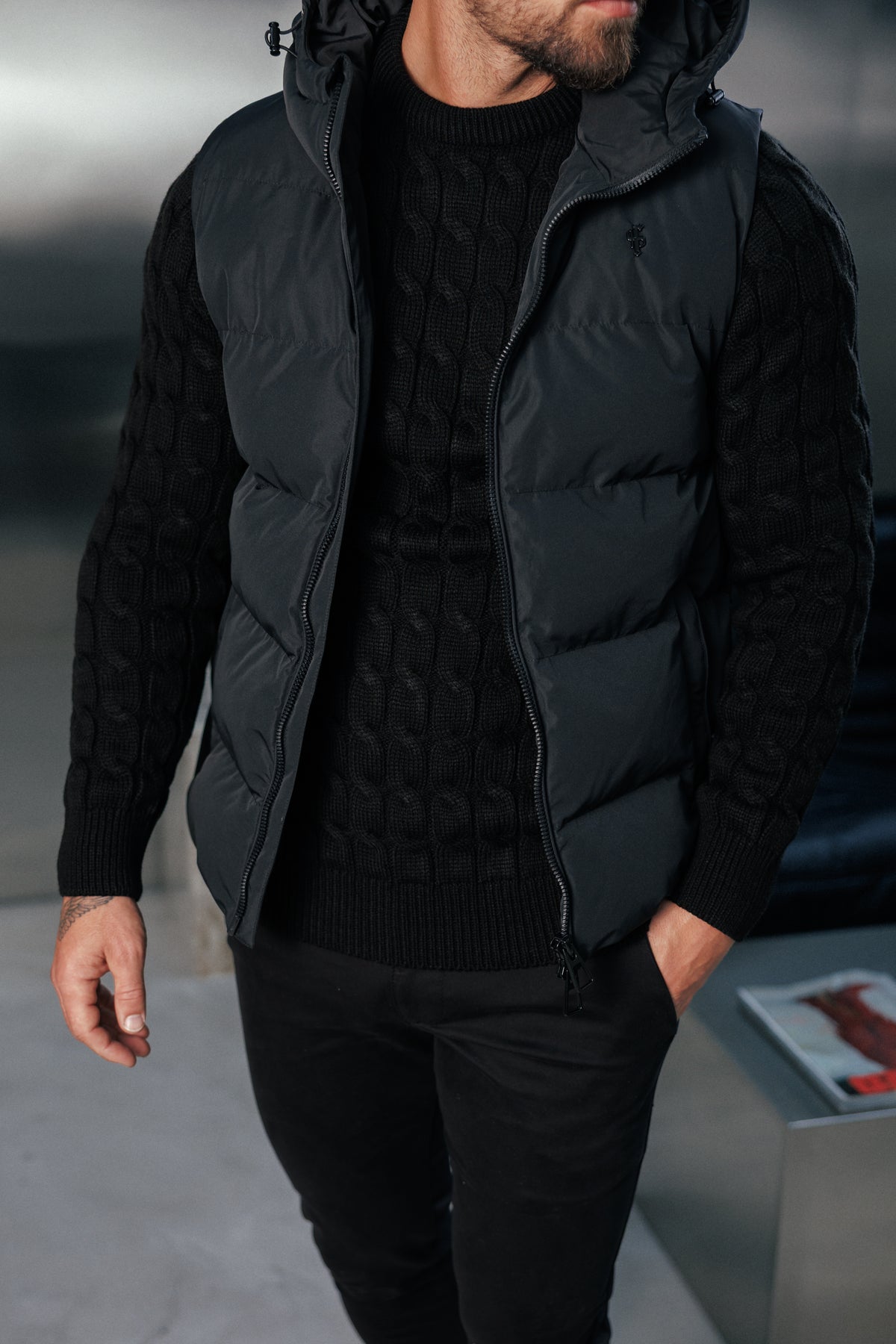 Black Padded Hooded Gilet - FSN235 (PRE ORDER 24TH OCTOBER)