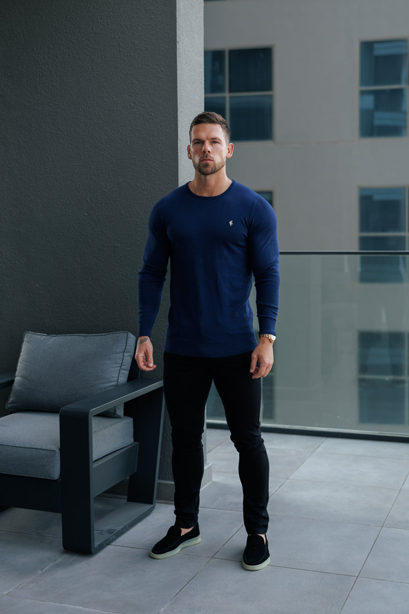 FS Navy Crew Neck Knitted Jumper With FS Branding - FSN197