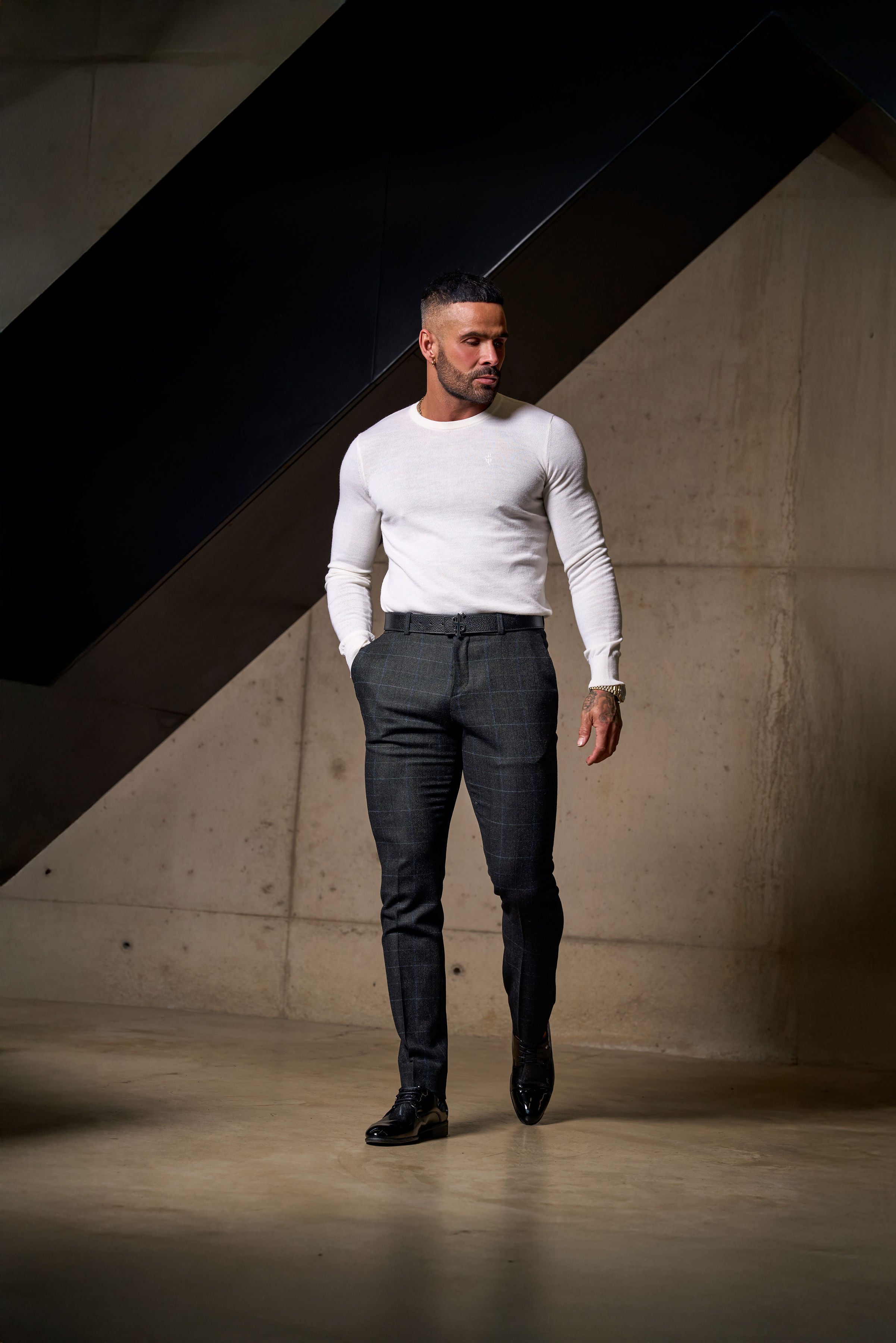 Relaxed Formal Charcoal / Blue Check Trouser - FSTR017