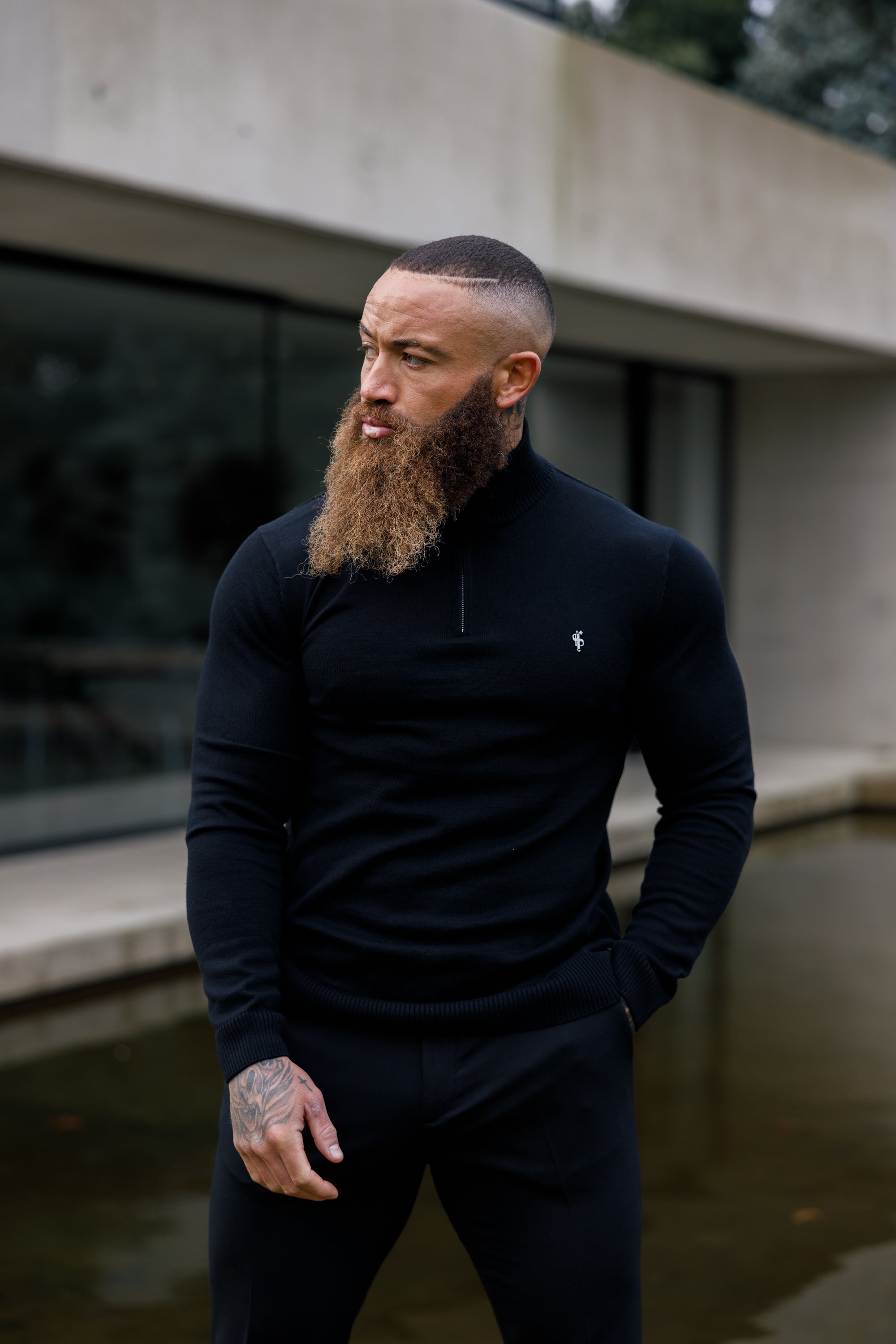 Black Funnel Neck 1/2 Zip Knitted Jumper - FSN121