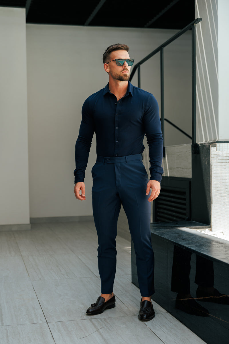 Father Sons Relaxed Formal Navy Stretch Trousers - FSTR022 RELAXED
