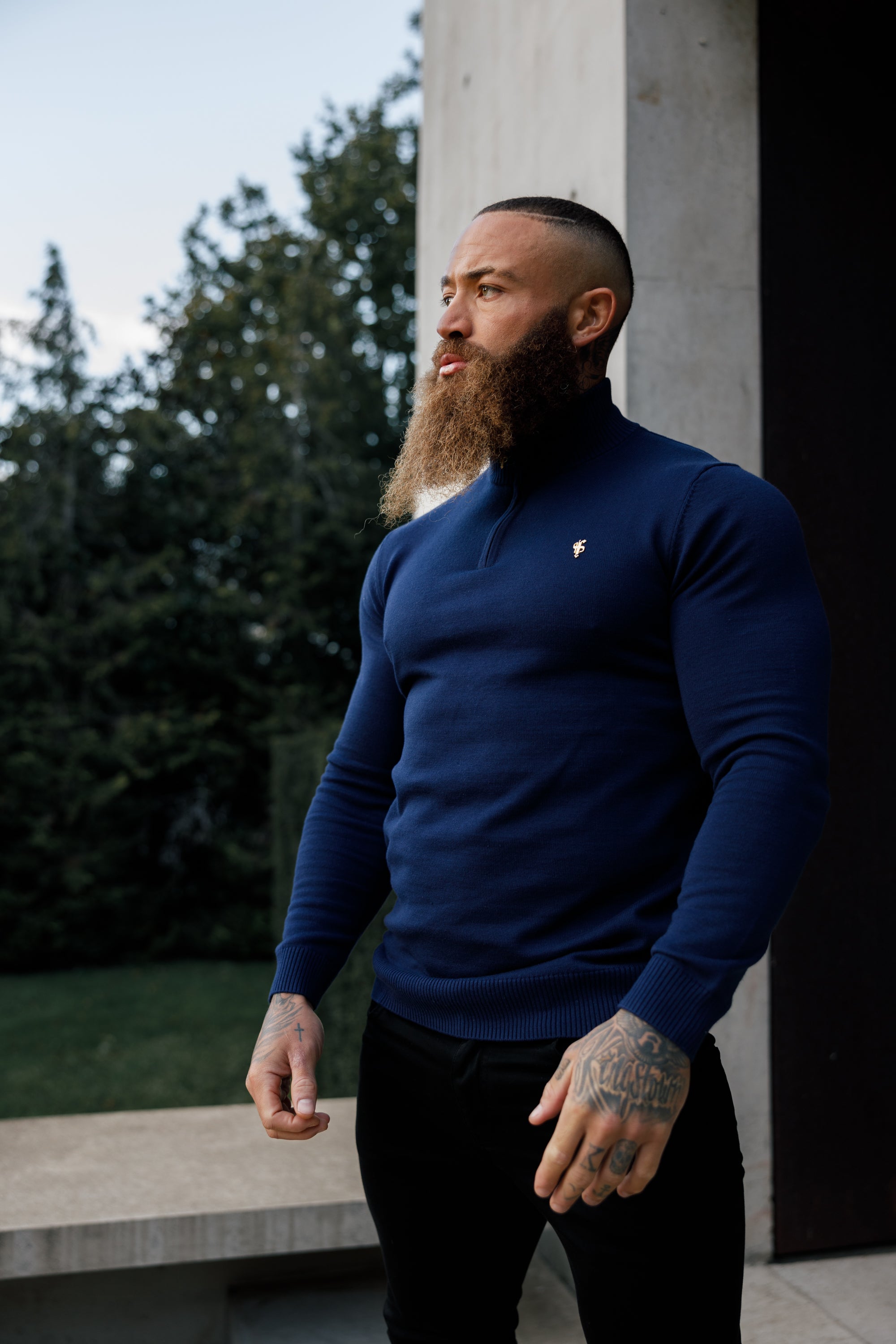 Navy Funnel Neck 1/2 Zip Knitted Jumper - FSN122