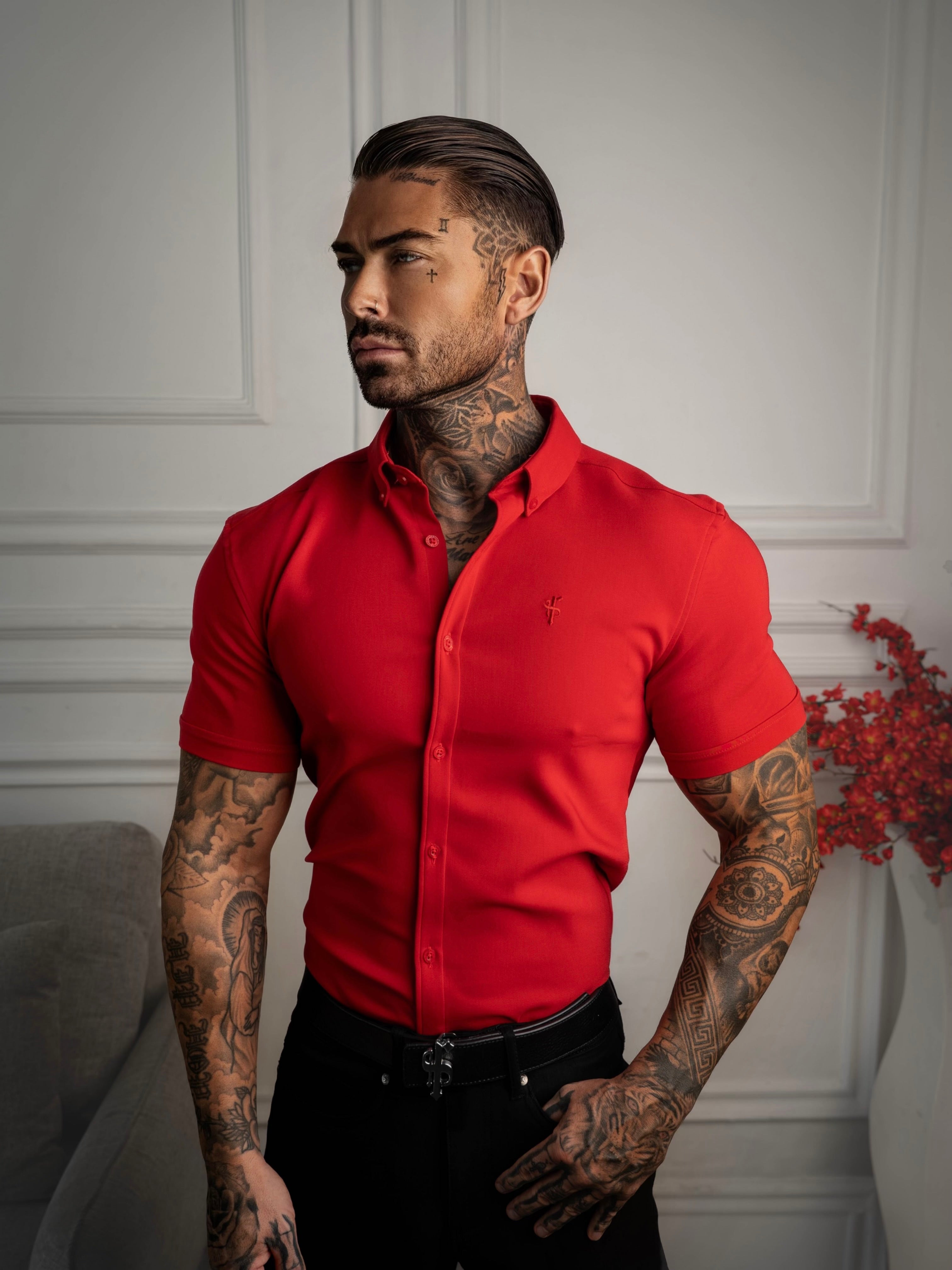 Super Slim SS Postbox Red Scuba with Button Down Collar - FS1189