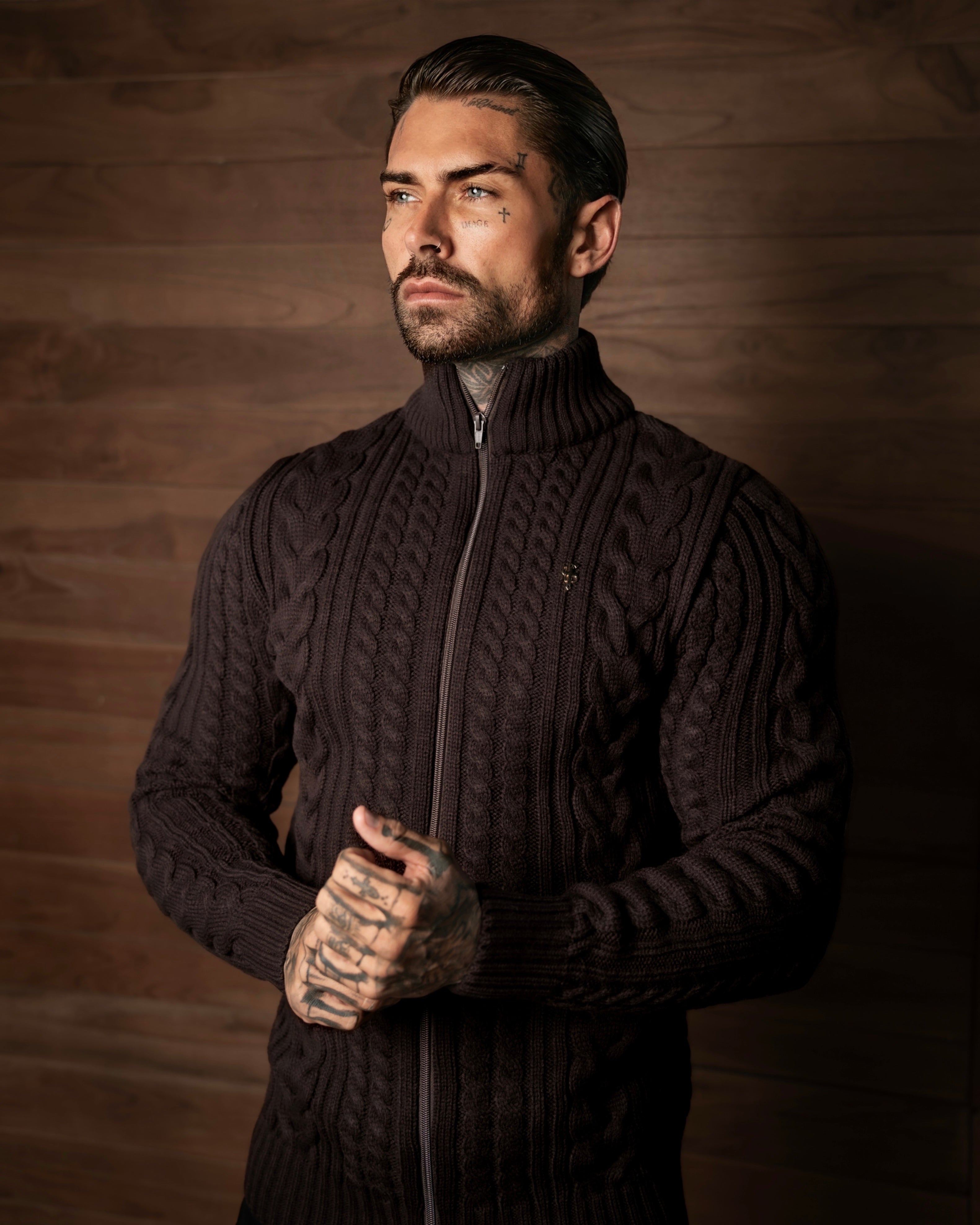 Chunky Zipped Cardigan Brown -  FSJ142