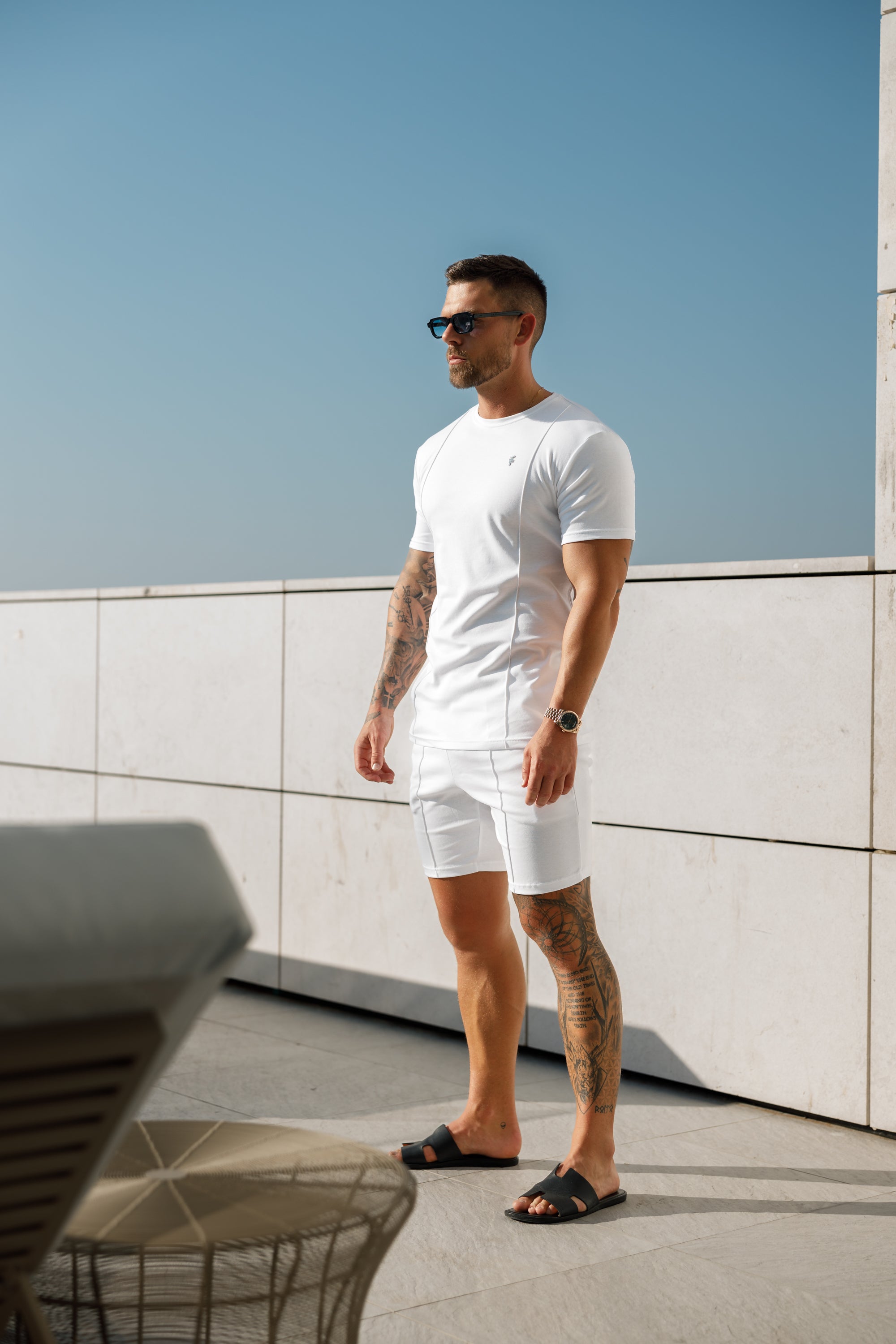 White / Silver Crew T Shirt With Pintuck Detail - FSH1046
