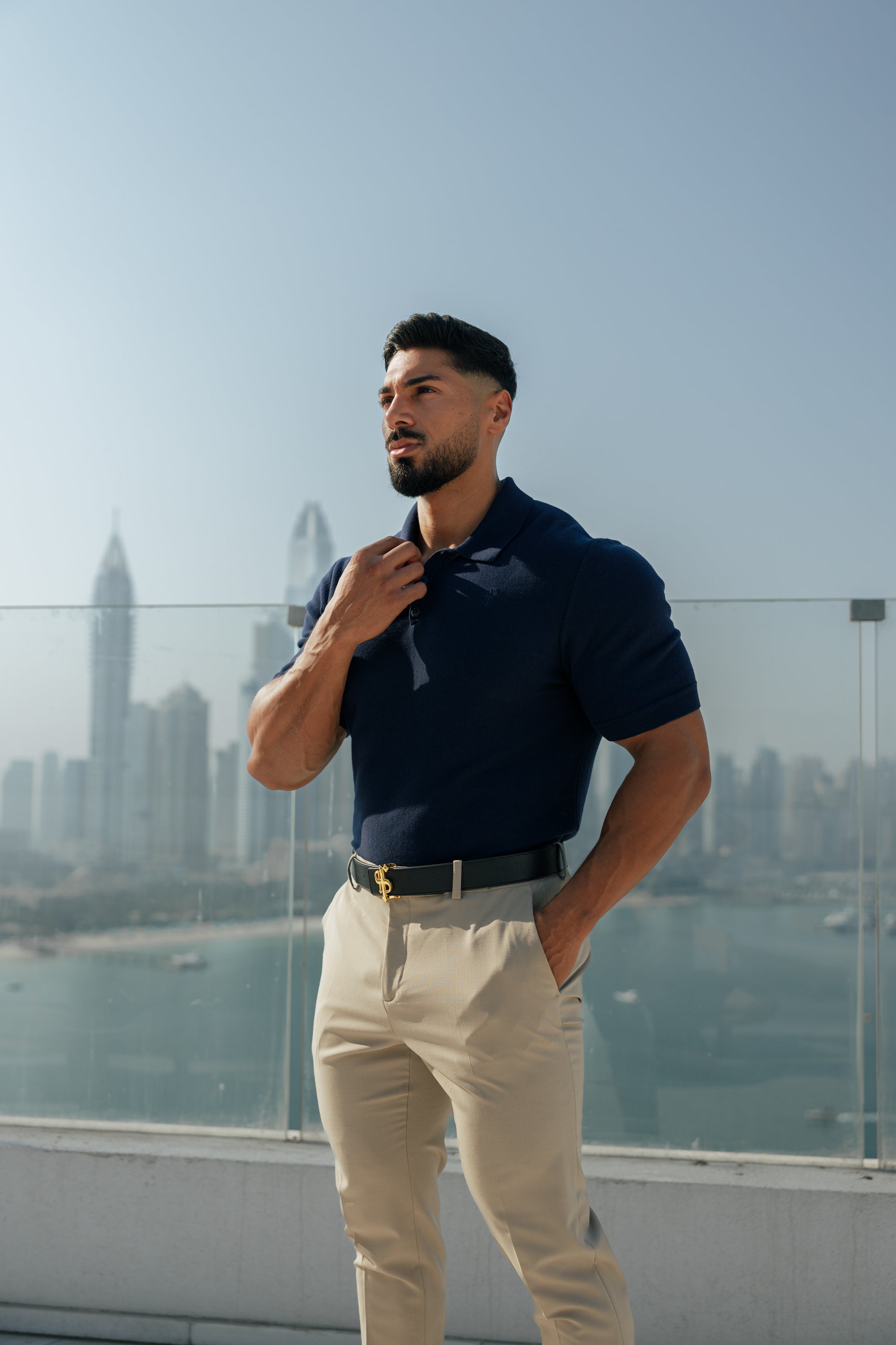 Classic Plain Navy Knitted Polo Short Sleeve - FSN109