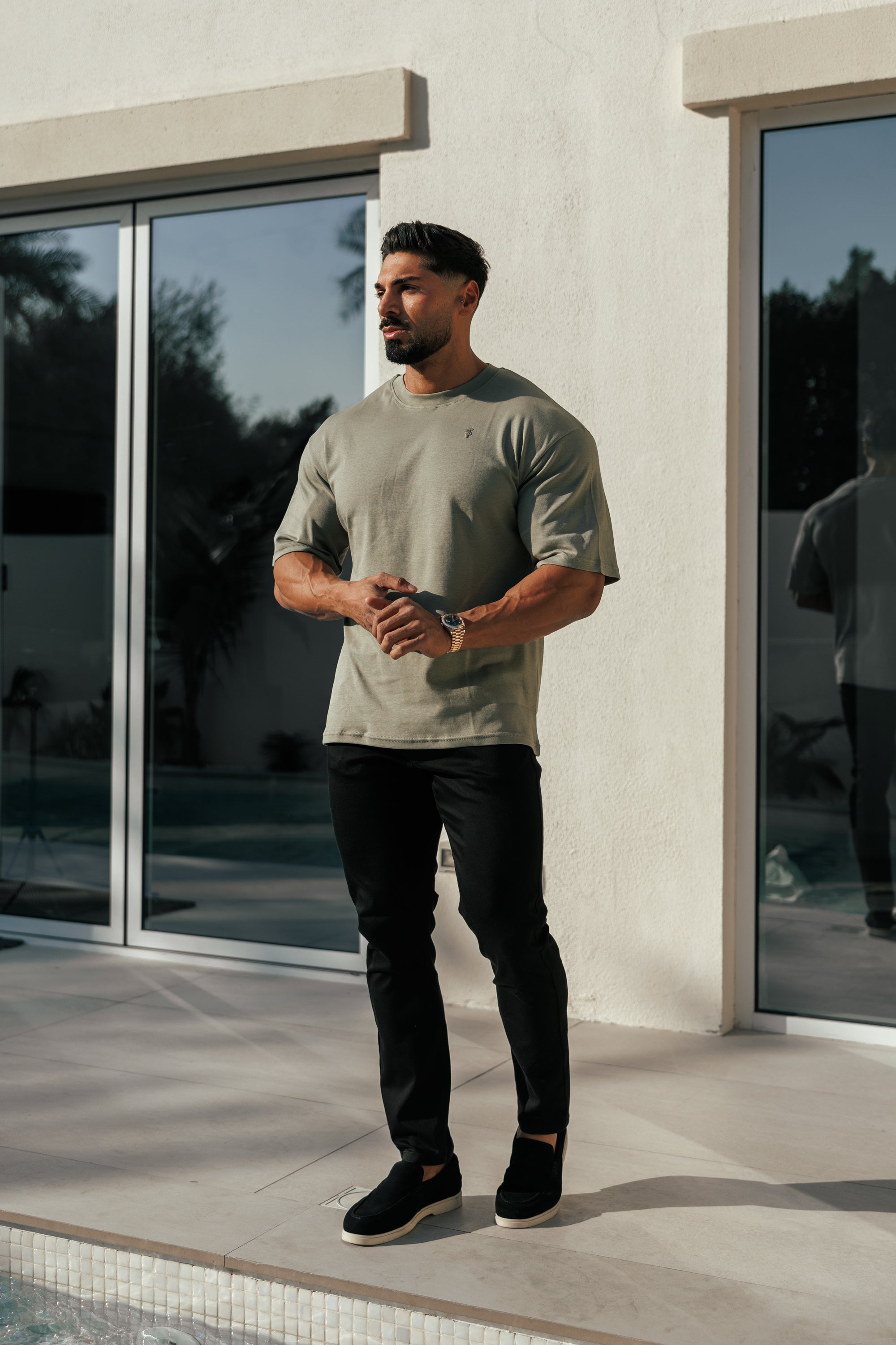 Olive / Gold Oversized Crew T Shirt - FSH1419