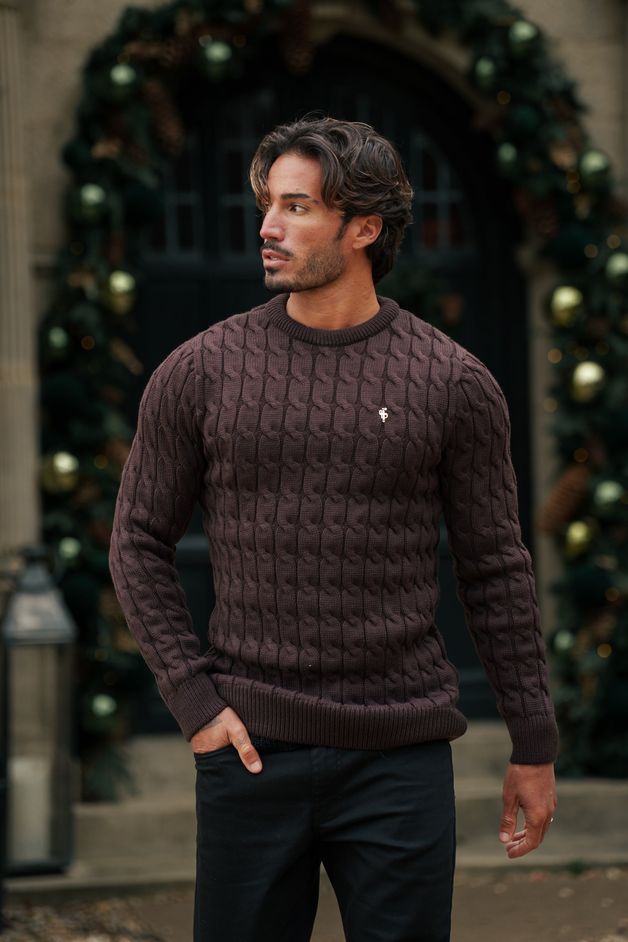 Link Weave Knit Brown Crew Neck Jumper - FSJ141