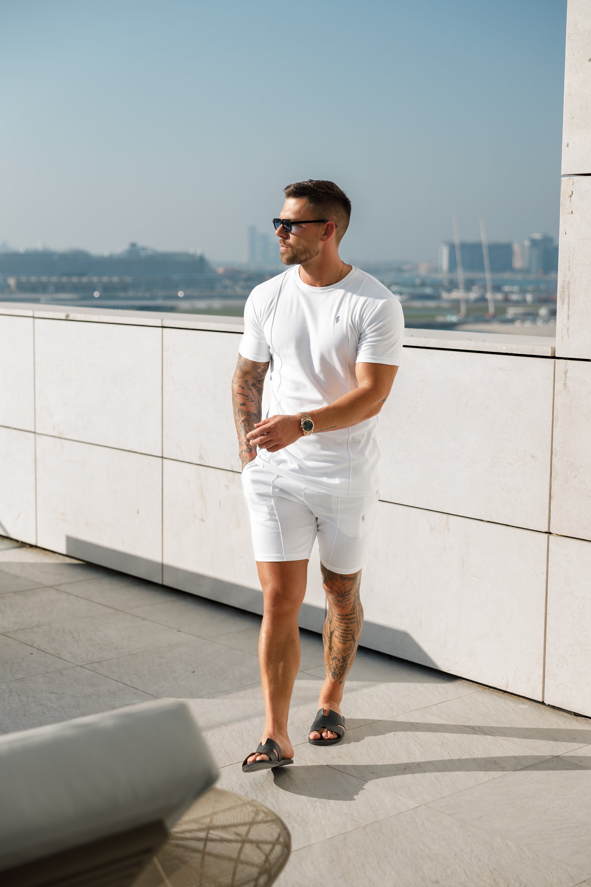 White / Silver Crew T Shirt With Pintuck Detail - FSH1046