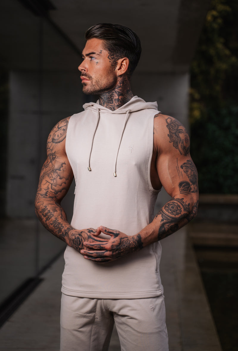 Father Sons Sleeveless Beige Gym Hoodie - FSH896