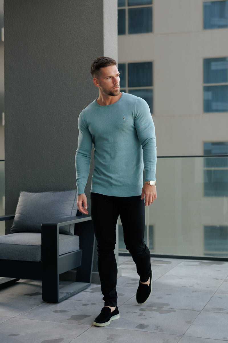 FS Teal Crew Neck Knitted Jumper With FS Branding - FSN196