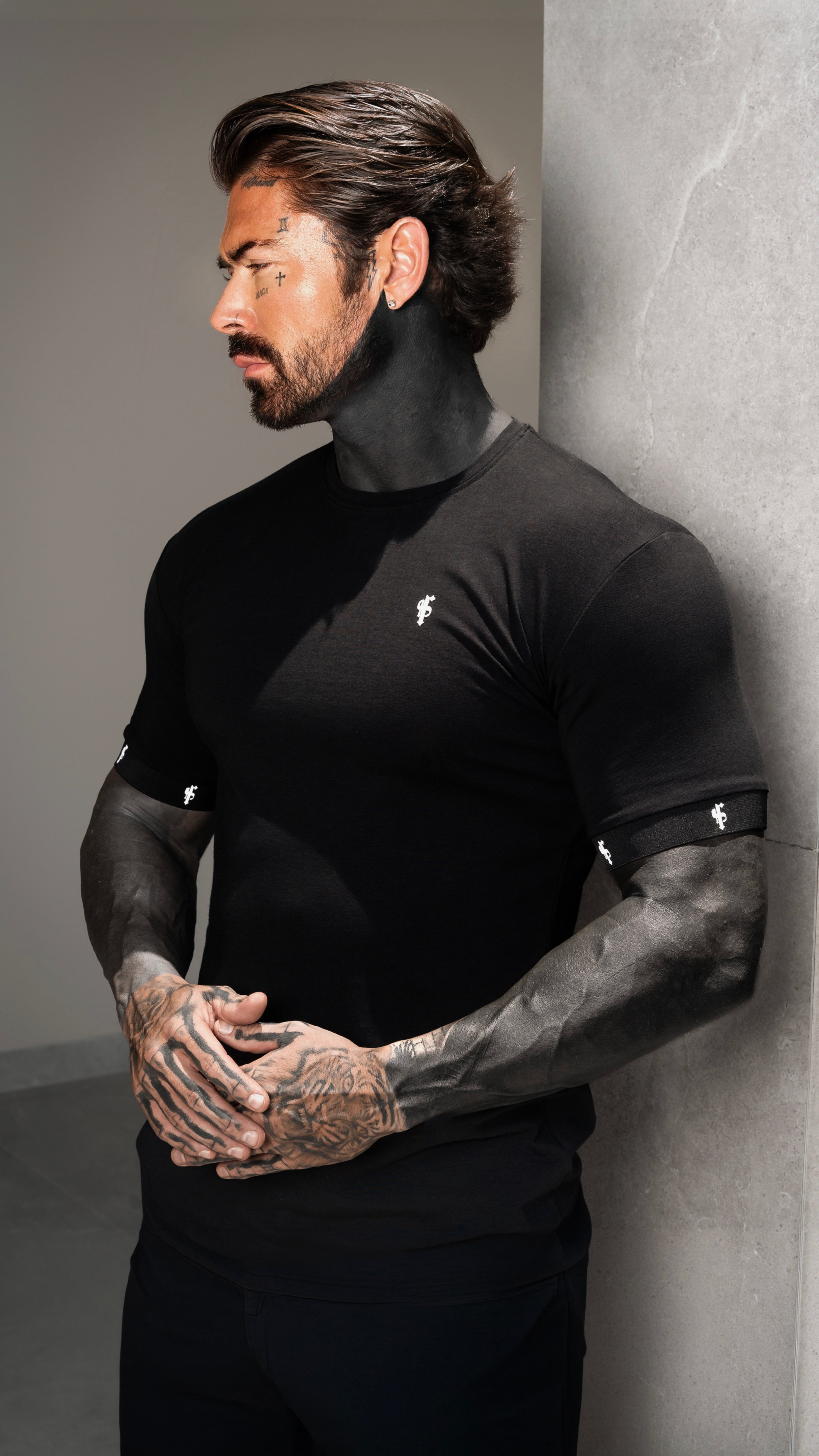 Classic Black Crew T Shirt with FS Elastic Sleeve Branding - FSH1559