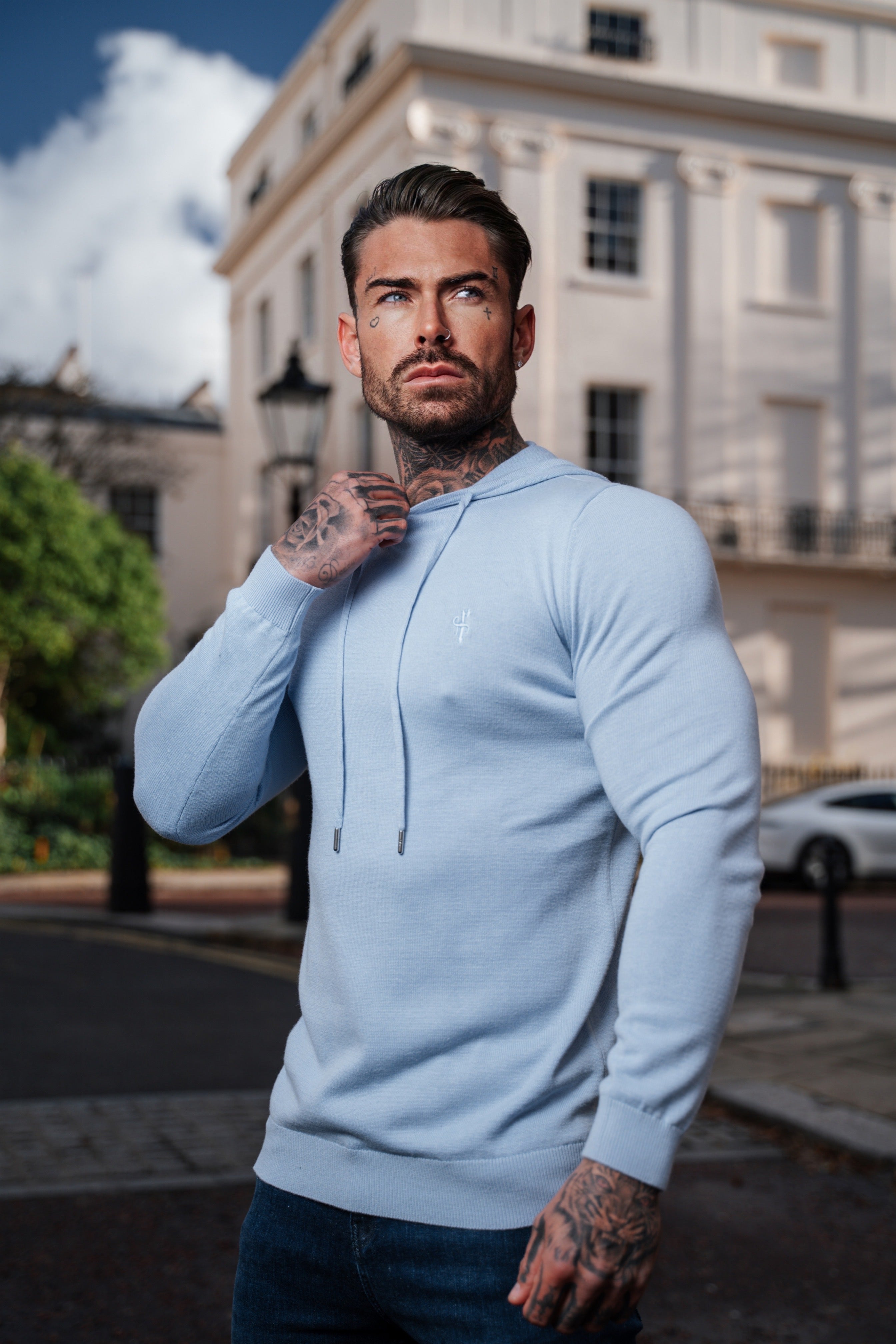 Light Blue Knitted Overhead Hoodie - FSN113