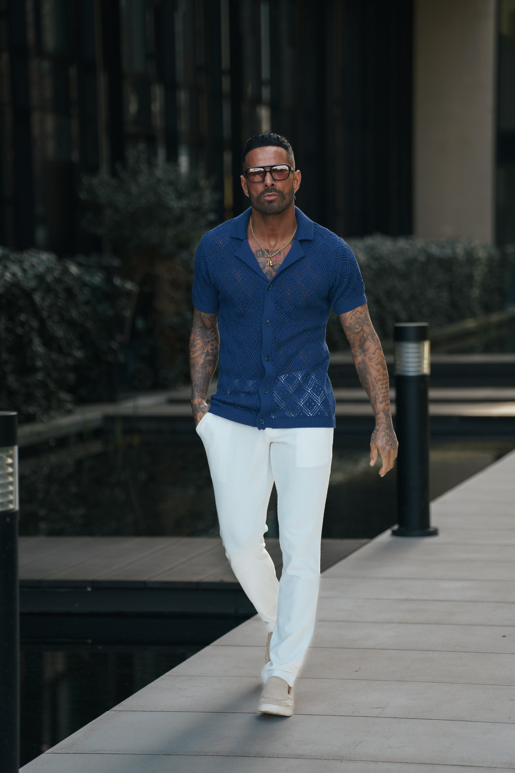 Crochet Shirt Caribbean Blue Short Sleeve - FSJ079