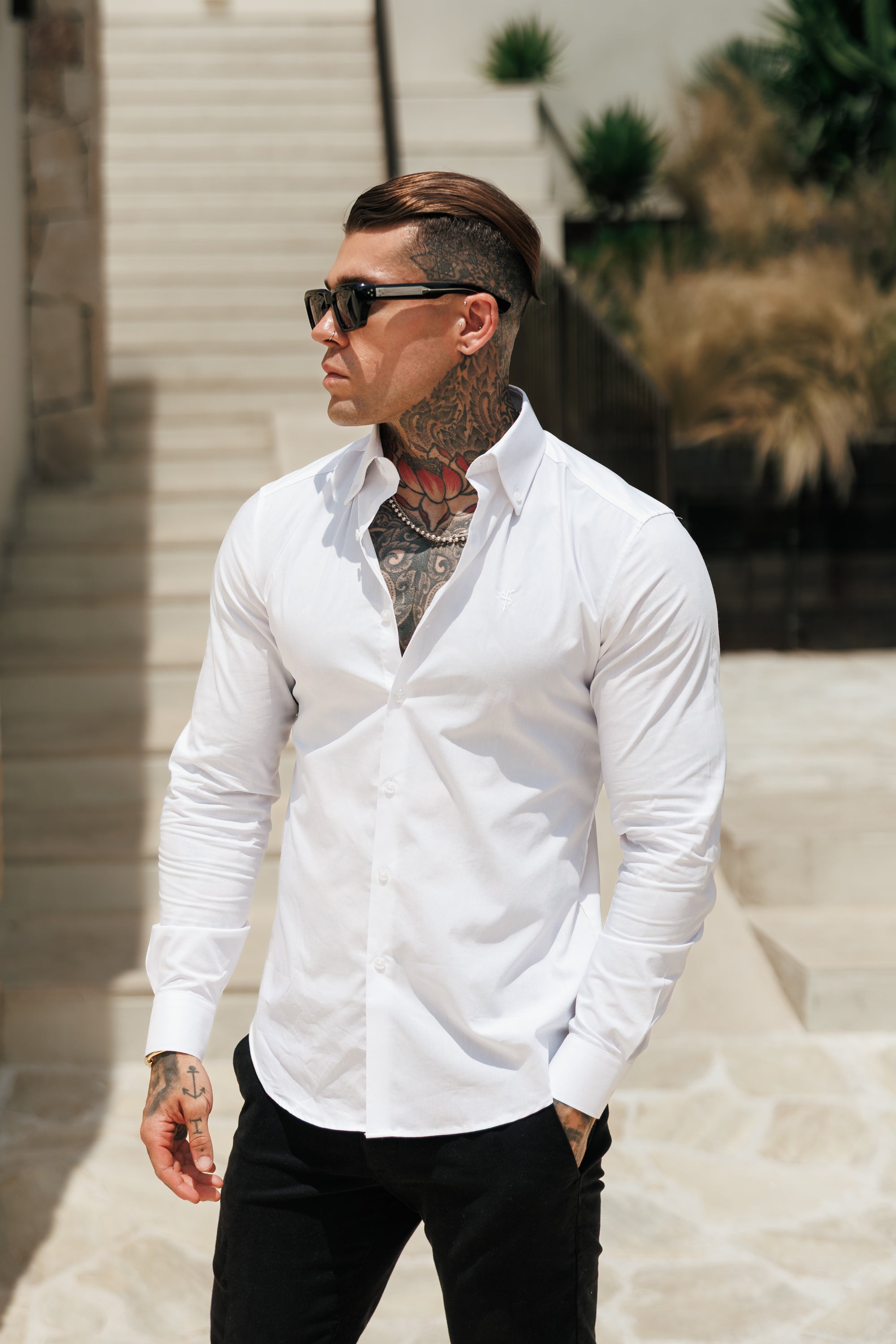 Romeo Classic Fit Stretch White Buttondown Collar Shirt  - FS1255