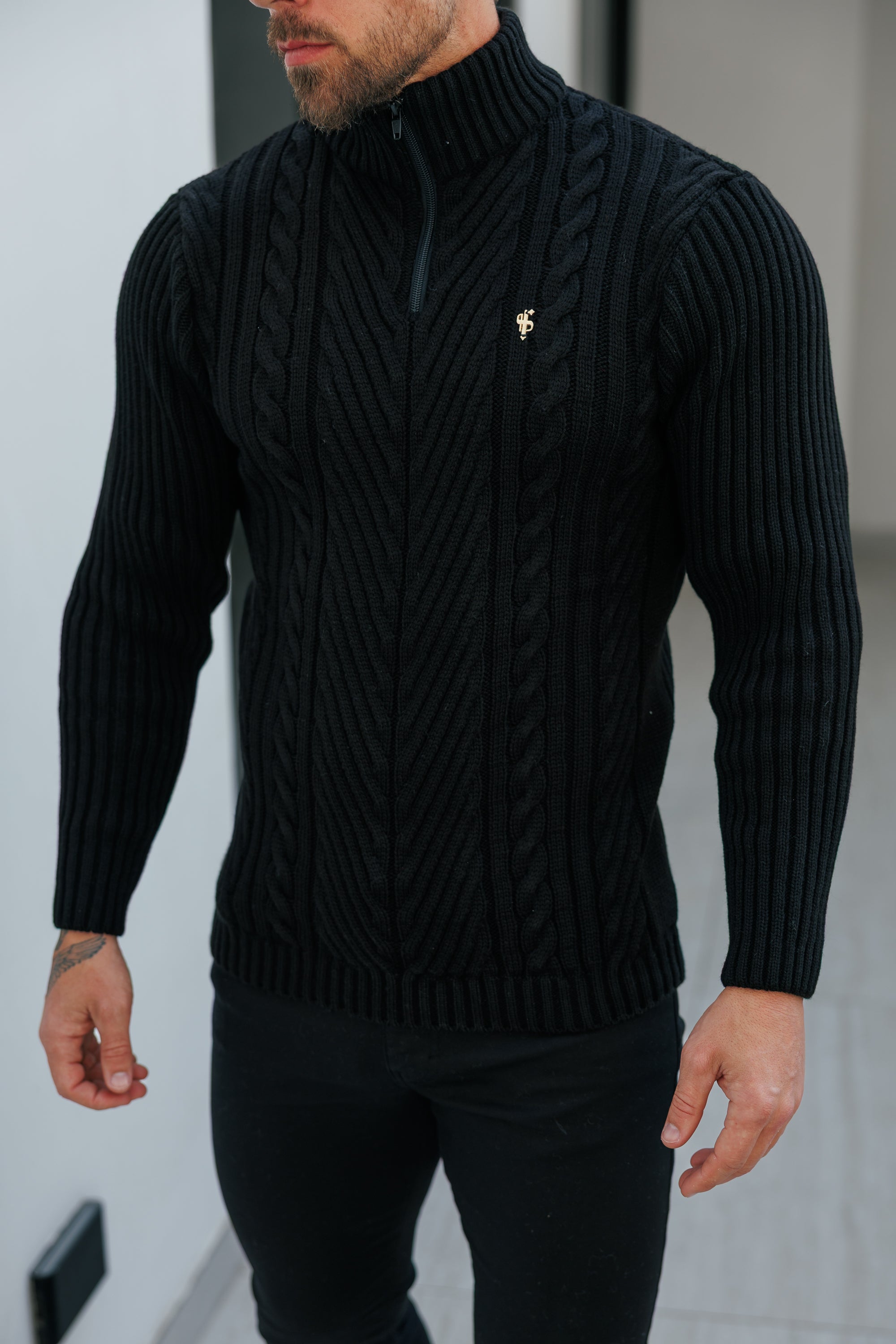 Funnel Neck Jumper with Quarter Zip Black -  FSJ155