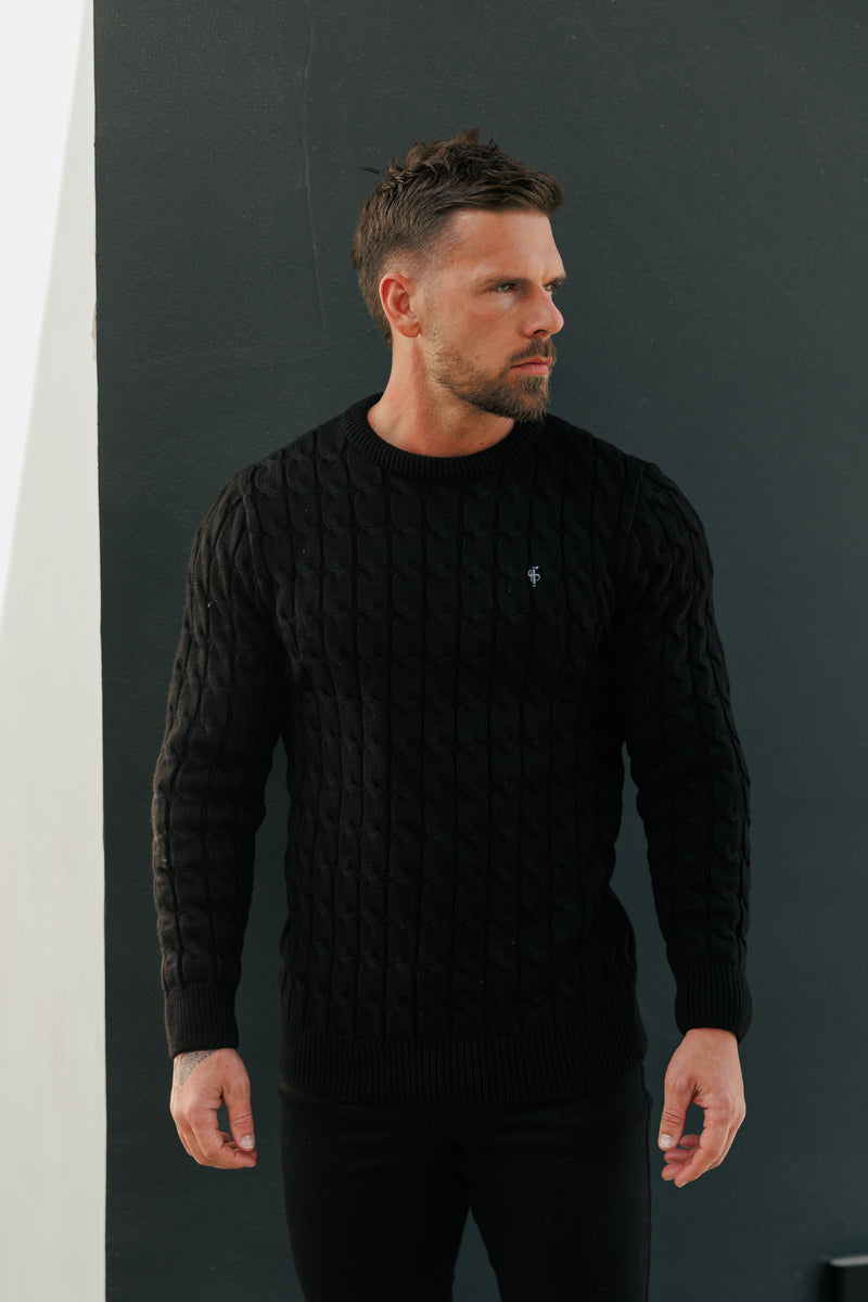 Father Sons Link Weave Knit Black Crew Neck Jumper - FSJ124