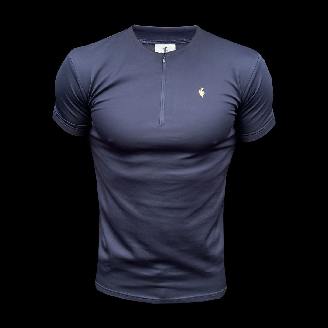 Scuba Navy / Gold Crew T Shirt With Zip Detail Short Sleeve - FSH1033