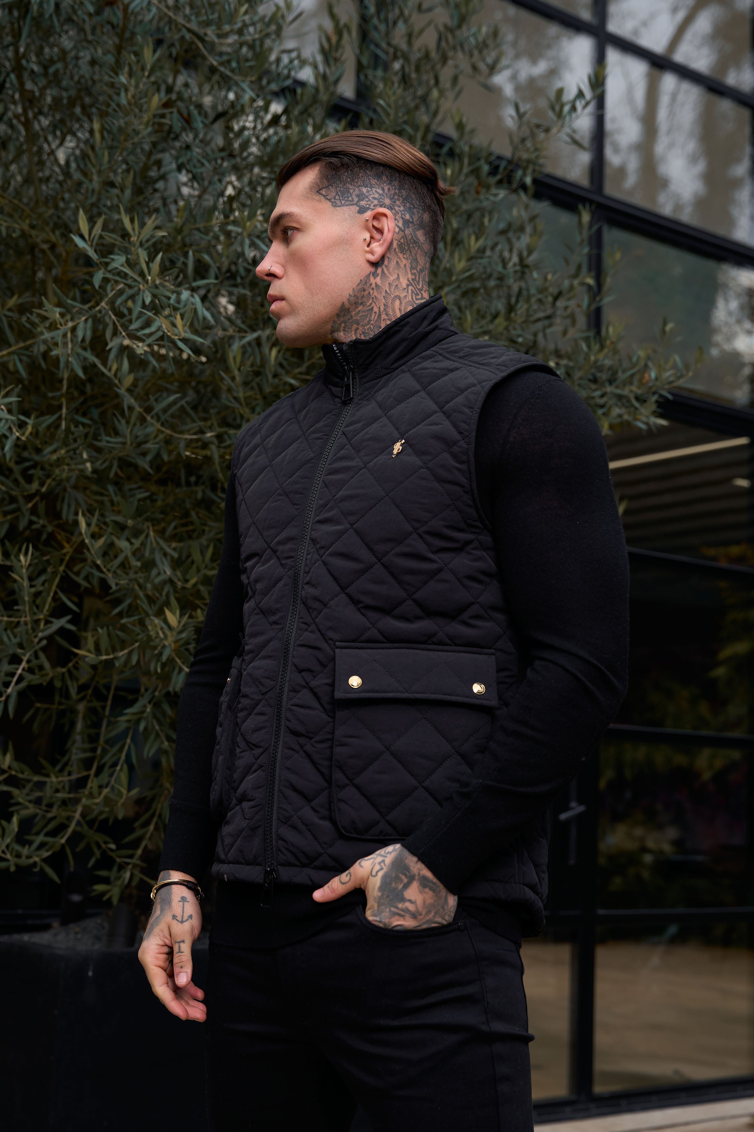 Black Padded Gilet With Front Pockets  - FSN209