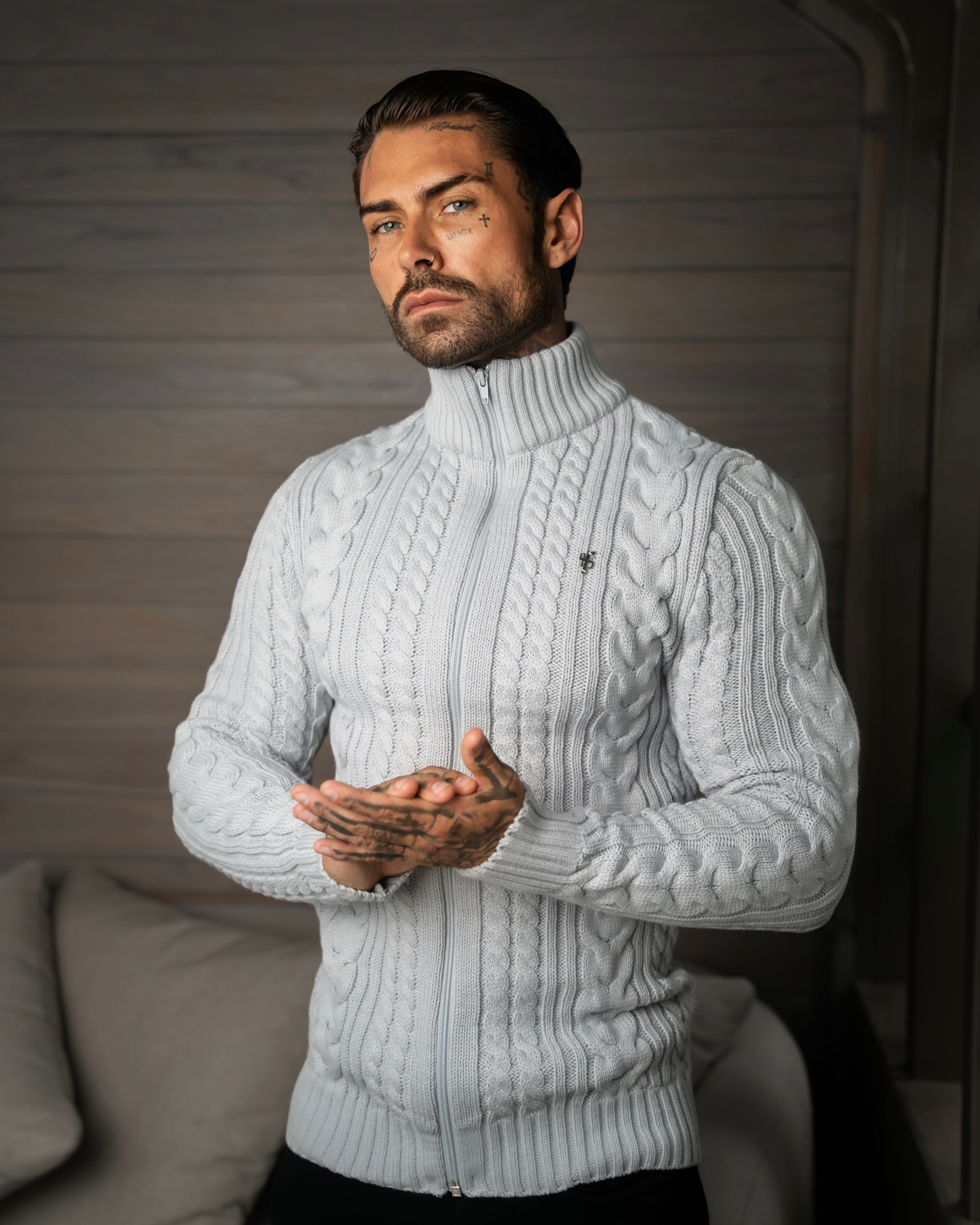 Chunky Zipped Cardigan Cop Grey -  FSJ149