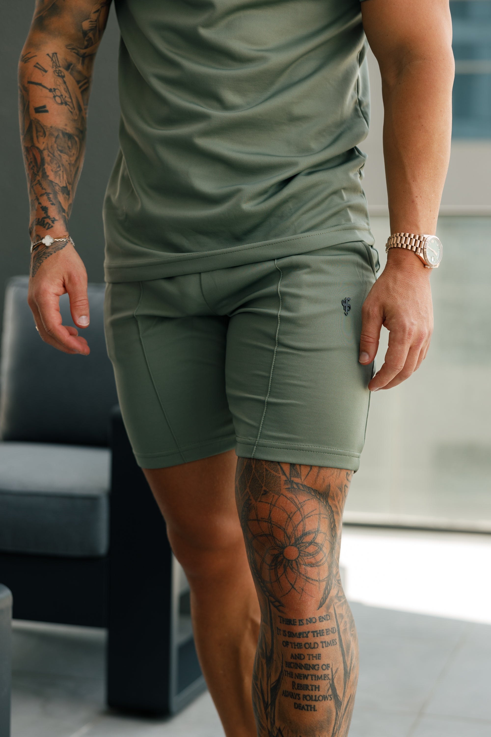 Scuba Olive / Black Elasticated Drawstring Pintuck Shorts - FSH1113