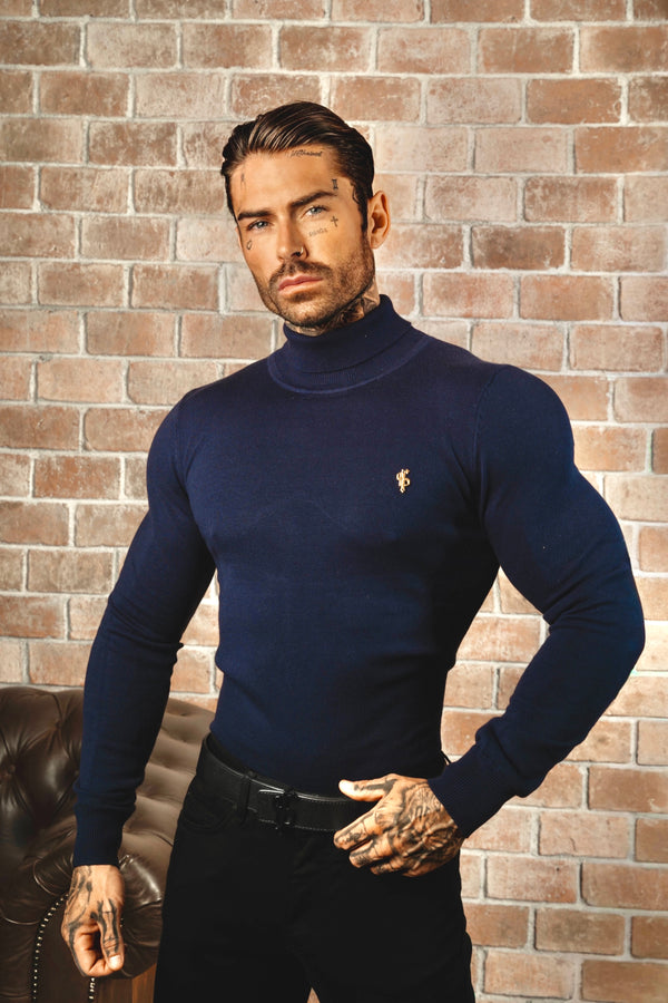 FS Navy Roll Neck Knitted Jumper With FS Branding -FSN206
