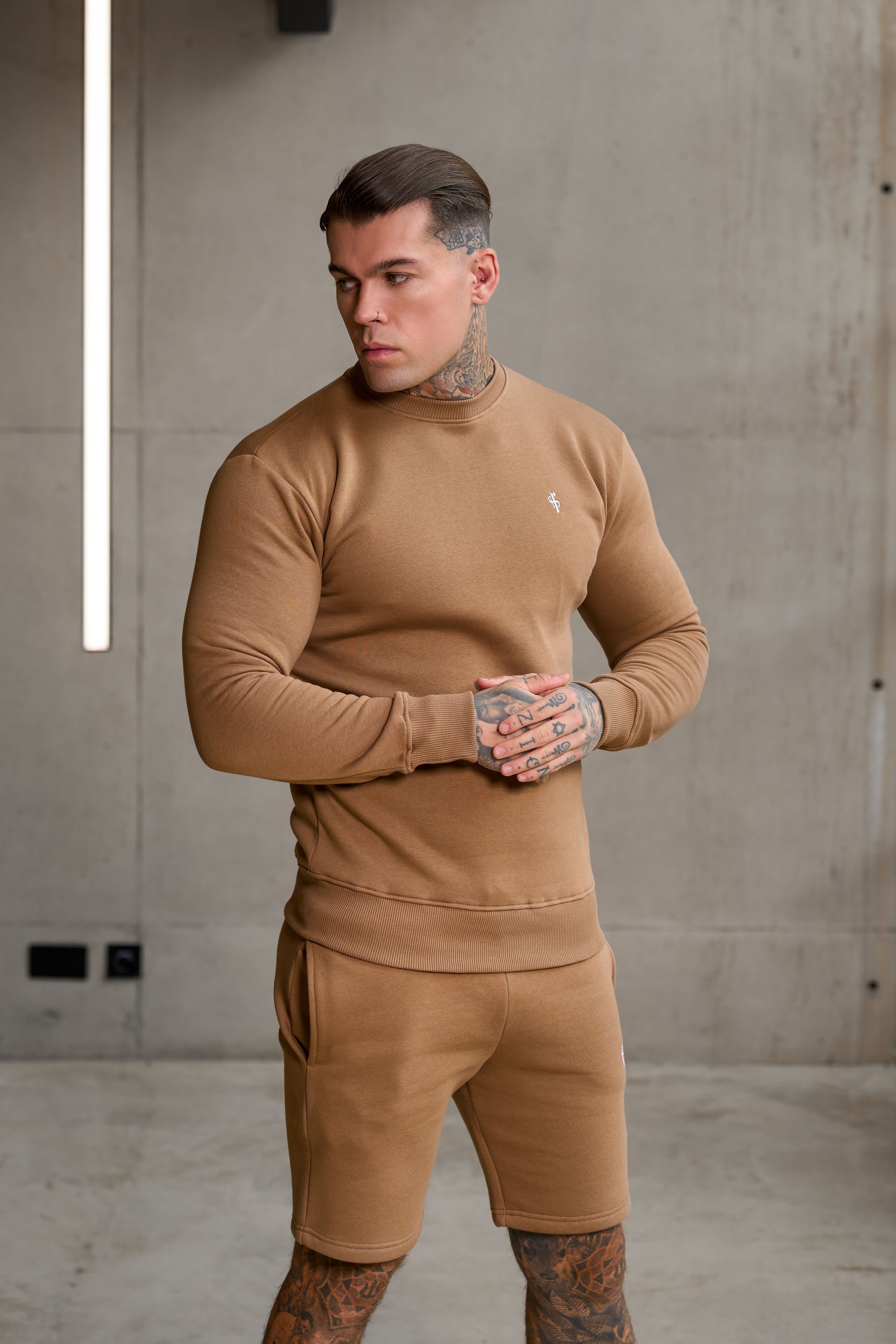 Plain Taupe Crew Jumper With FS Branding - FSH1185