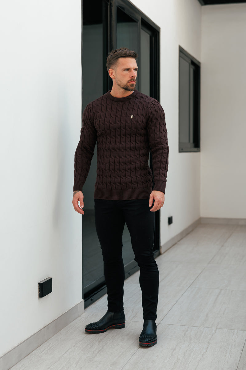 Father Sons Link Weave Knit Brown Crew Neck Jumper - FSJ141