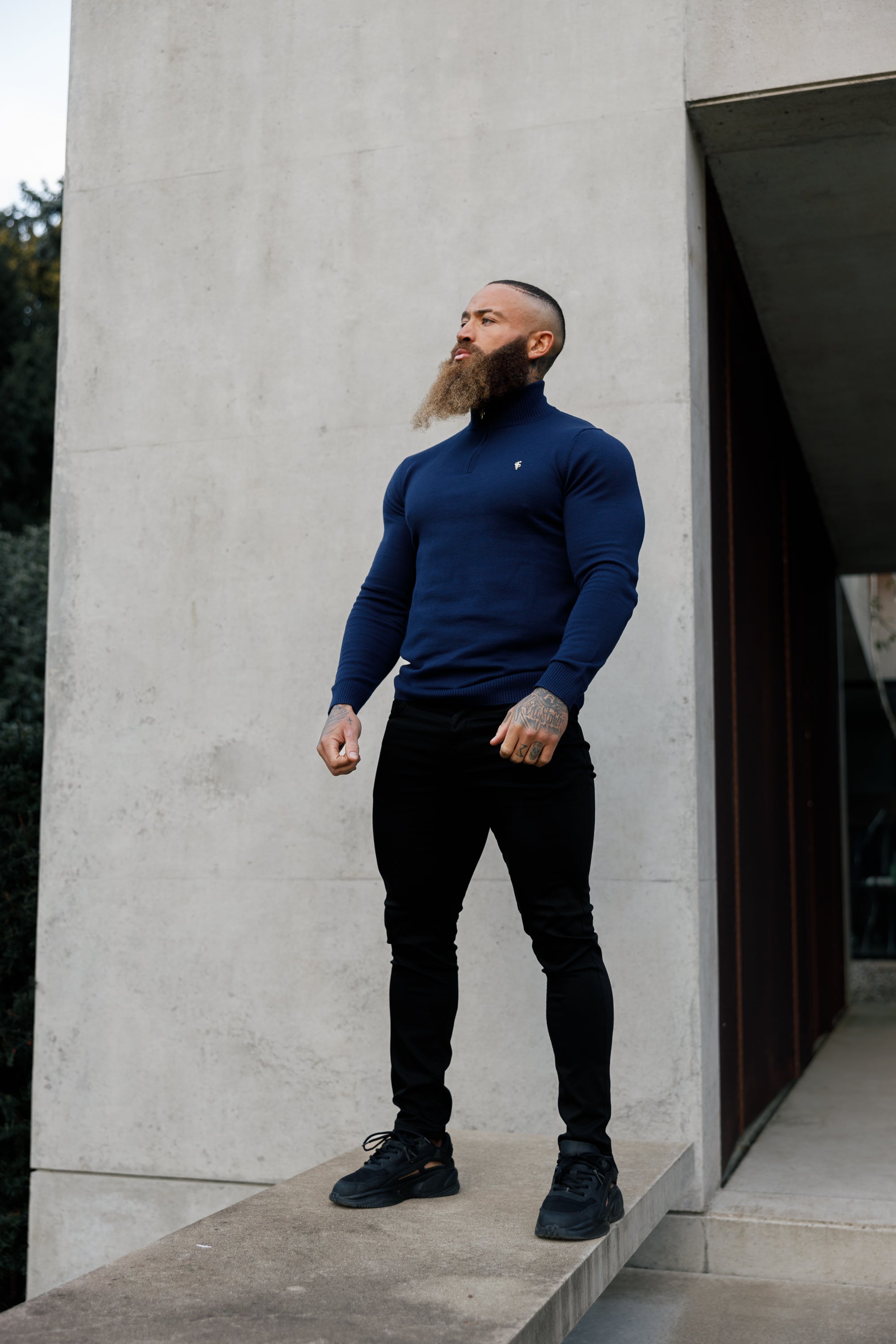 Navy Funnel Neck 1/2 Zip Knitted Jumper - FSN122