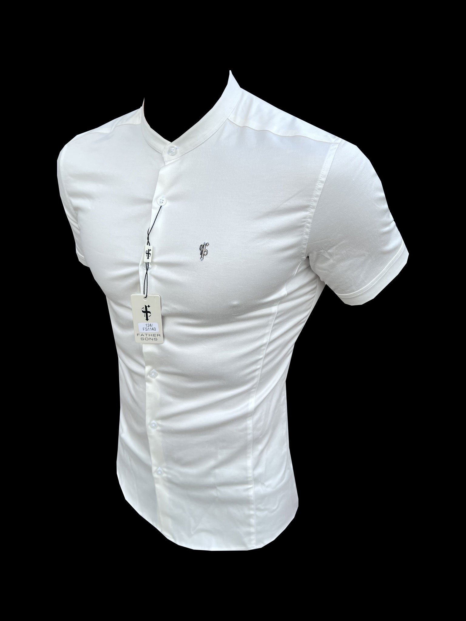 Super Slim Stretch Off White Side Panel Shirt Grandad Collar SS - FS1140